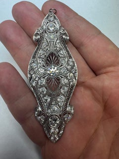 Exceptional Circa 1920 Art Deco Platinum 12-13 Carat Diamond Brooch Pendant