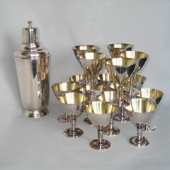 Art Deco Exceptional Cocktail Shaker and Sixteen Martini Goblets
