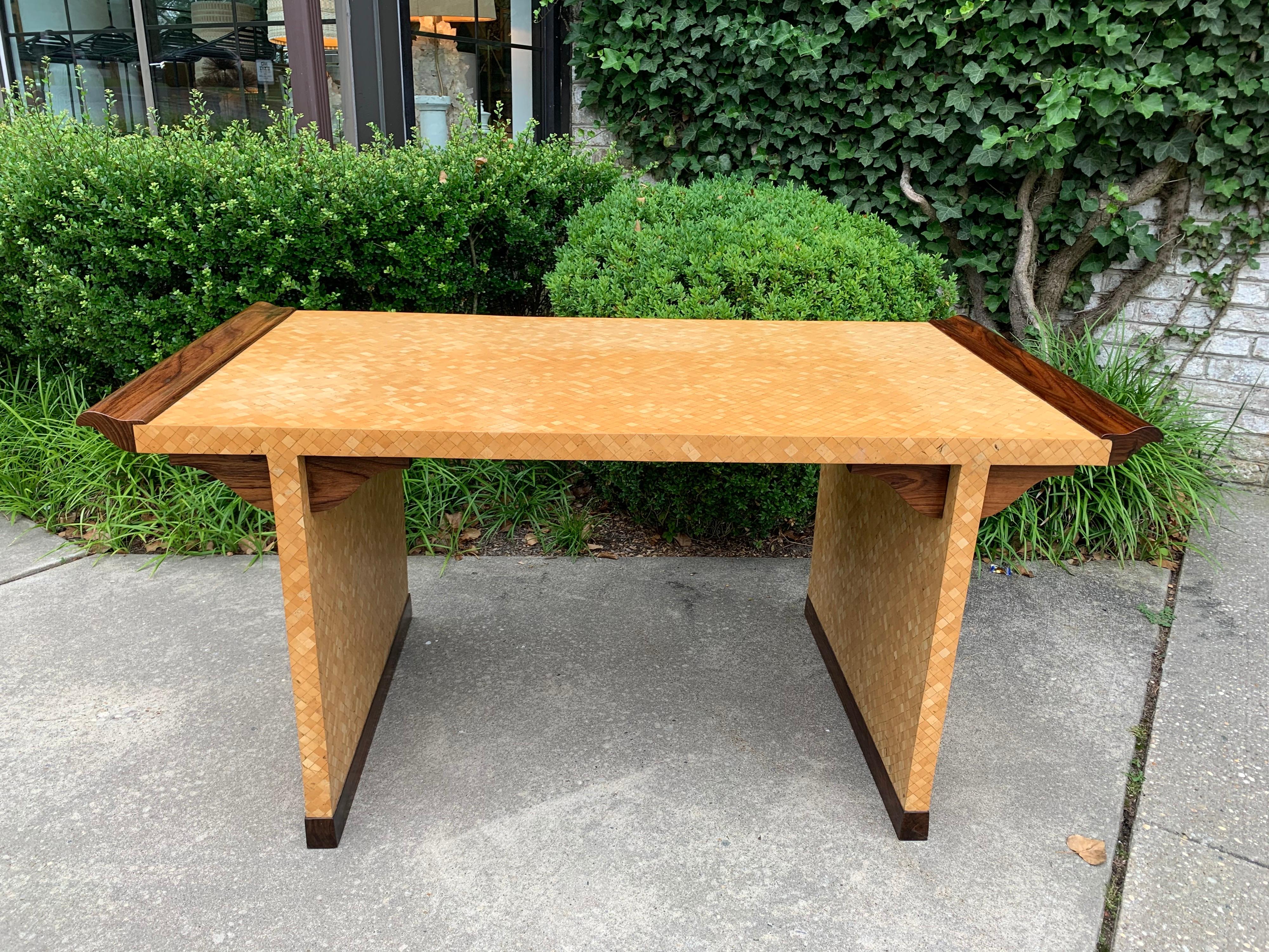 Exceptional Coconut Tiled Veneer Writing Desk with Ebony Wood Accents For Sale 5