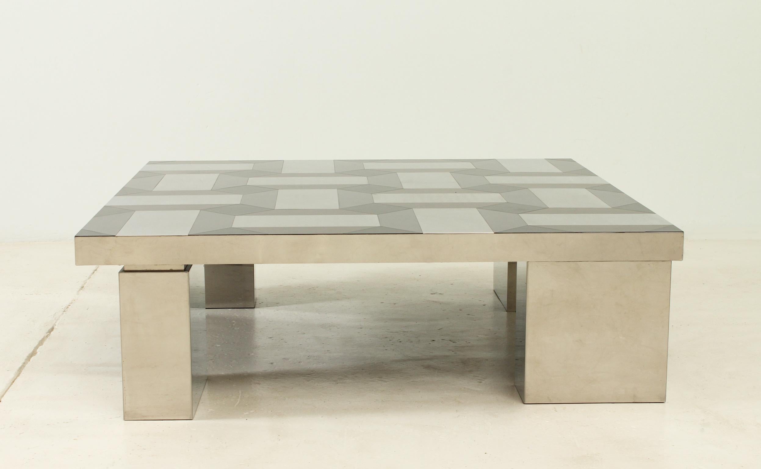 Mid-Century Modern Exceptional Coffee Table with Geometric Pattern Top, Italy, 1970's