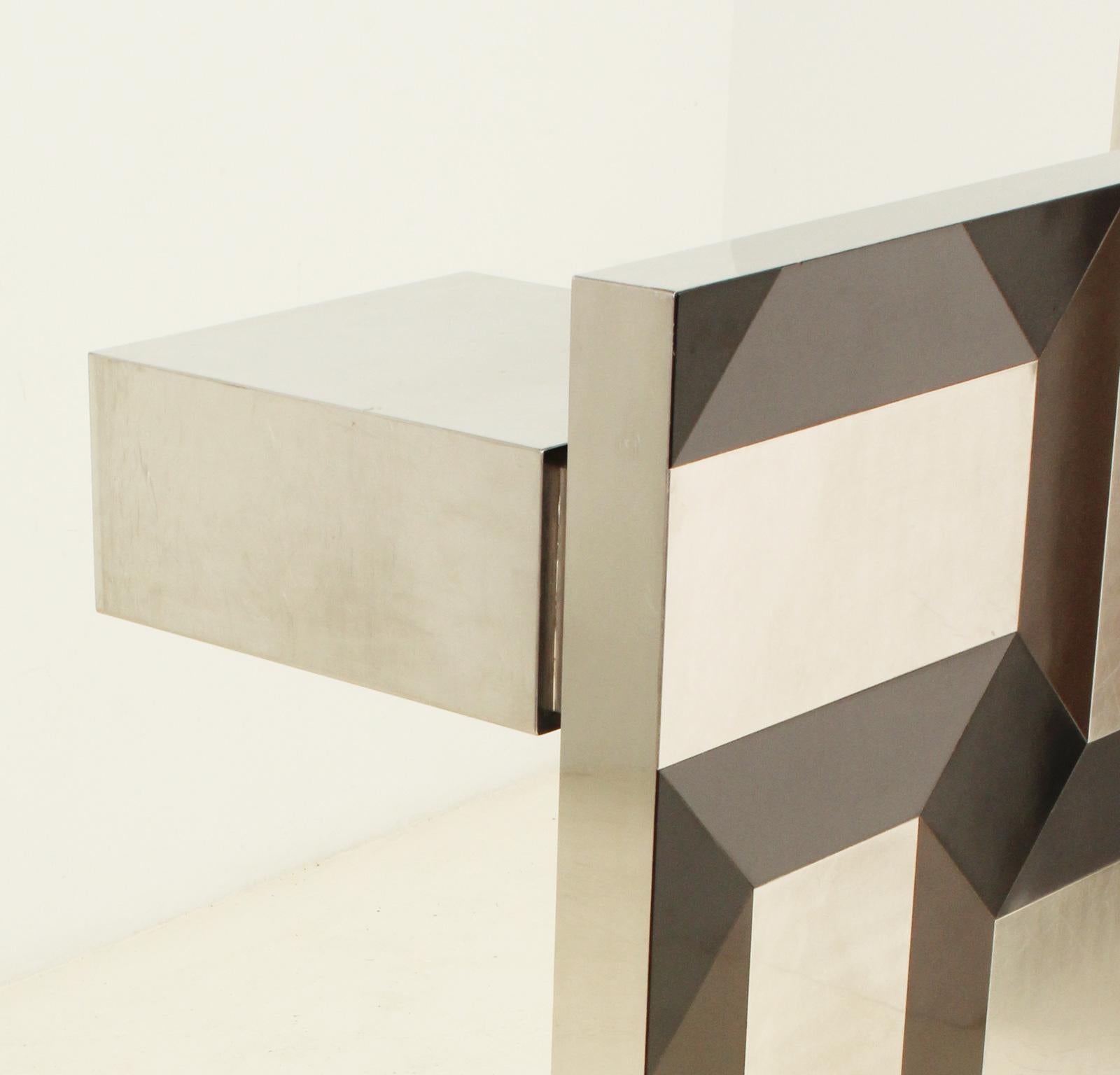 Steel Exceptional Coffee Table with Geometric Pattern Top, Italy, 1970's