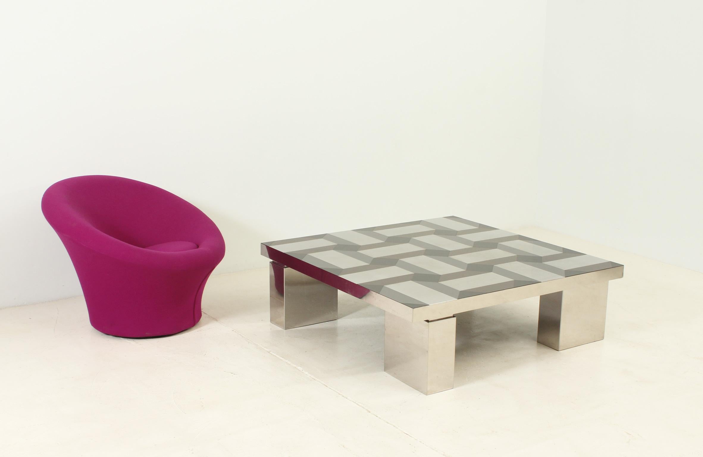 Exceptional Coffee Table with Geometric Pattern Top, Italy, 1970's 1