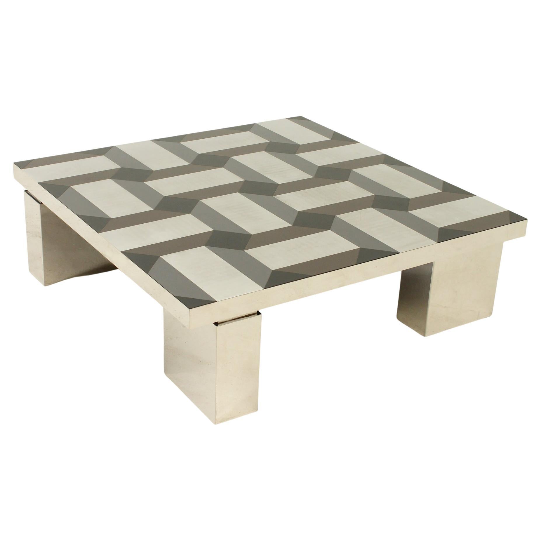 Exceptional Coffee Table with Geometric Pattern Top, Italy, 1970's