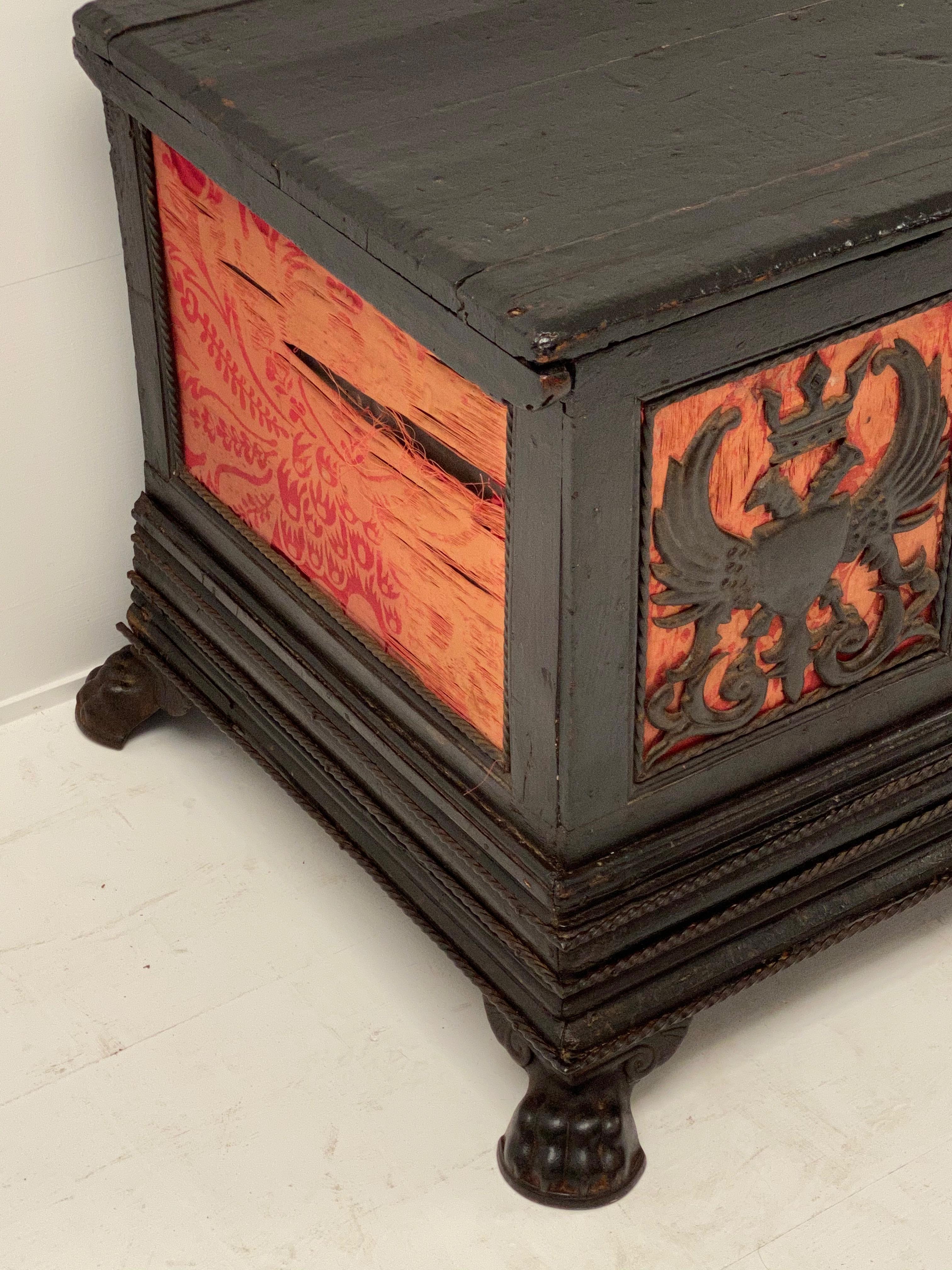 French Exceptional Coffer in Wood and Combined with Textiles For Sale