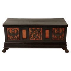 Antique Exceptional Coffer in Wood and Combined with Textiles