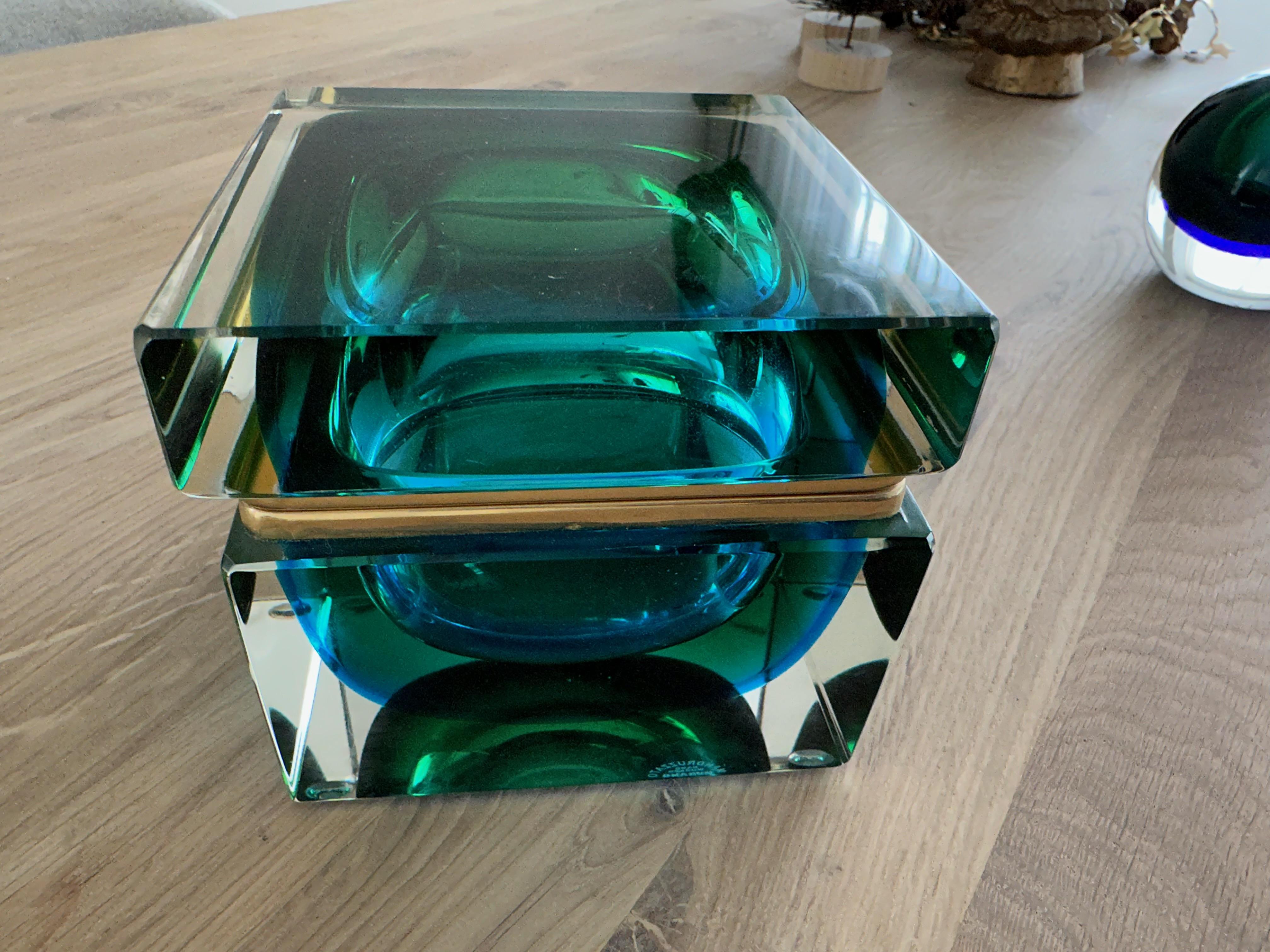 Exceptional Color Murano Glass Art Box with Vase Design & Marked by Mandruzzato 1