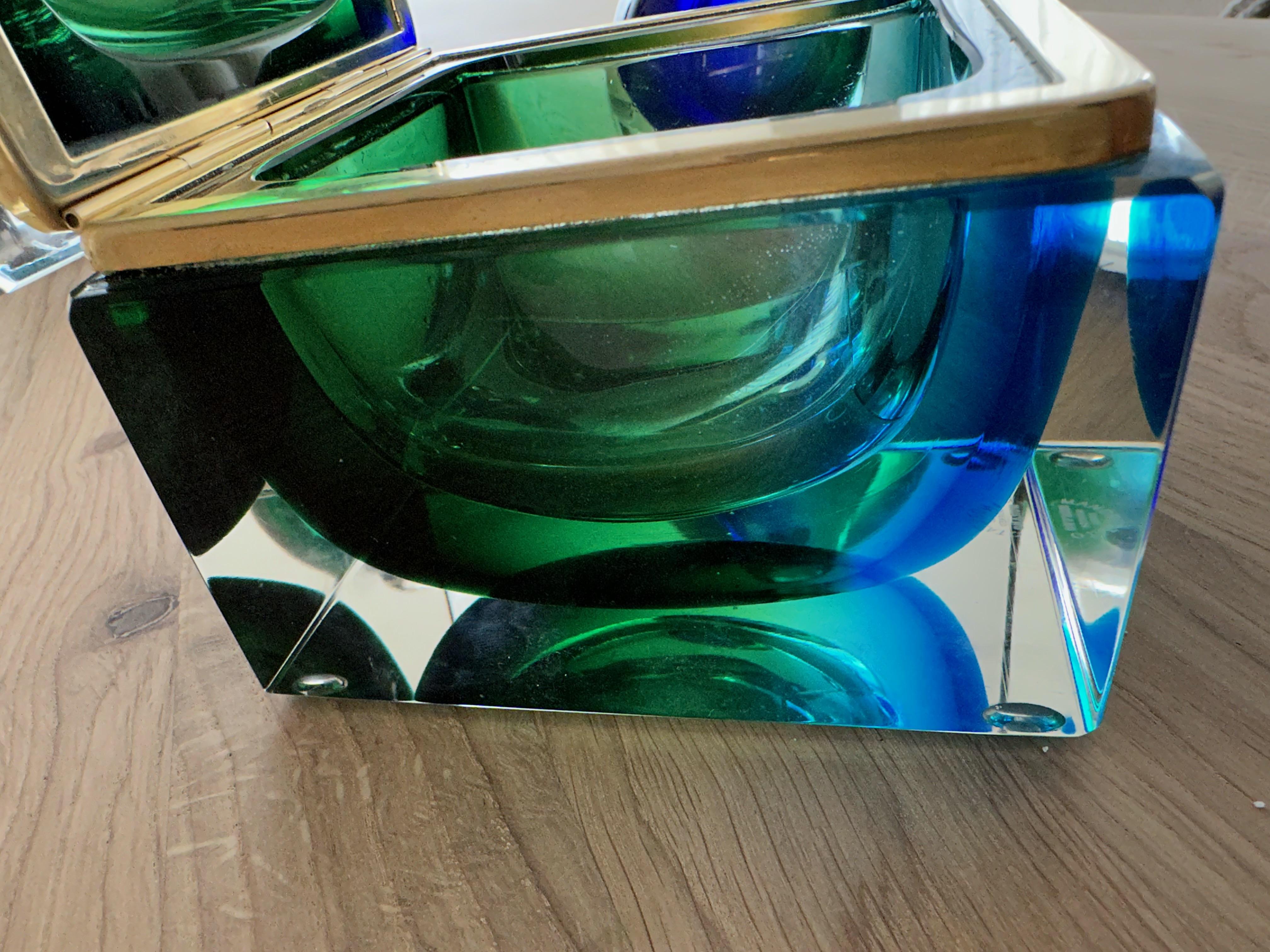 Italian Exceptional Color Murano Glass Art Box with Vase Design & Marked by Mandruzzato