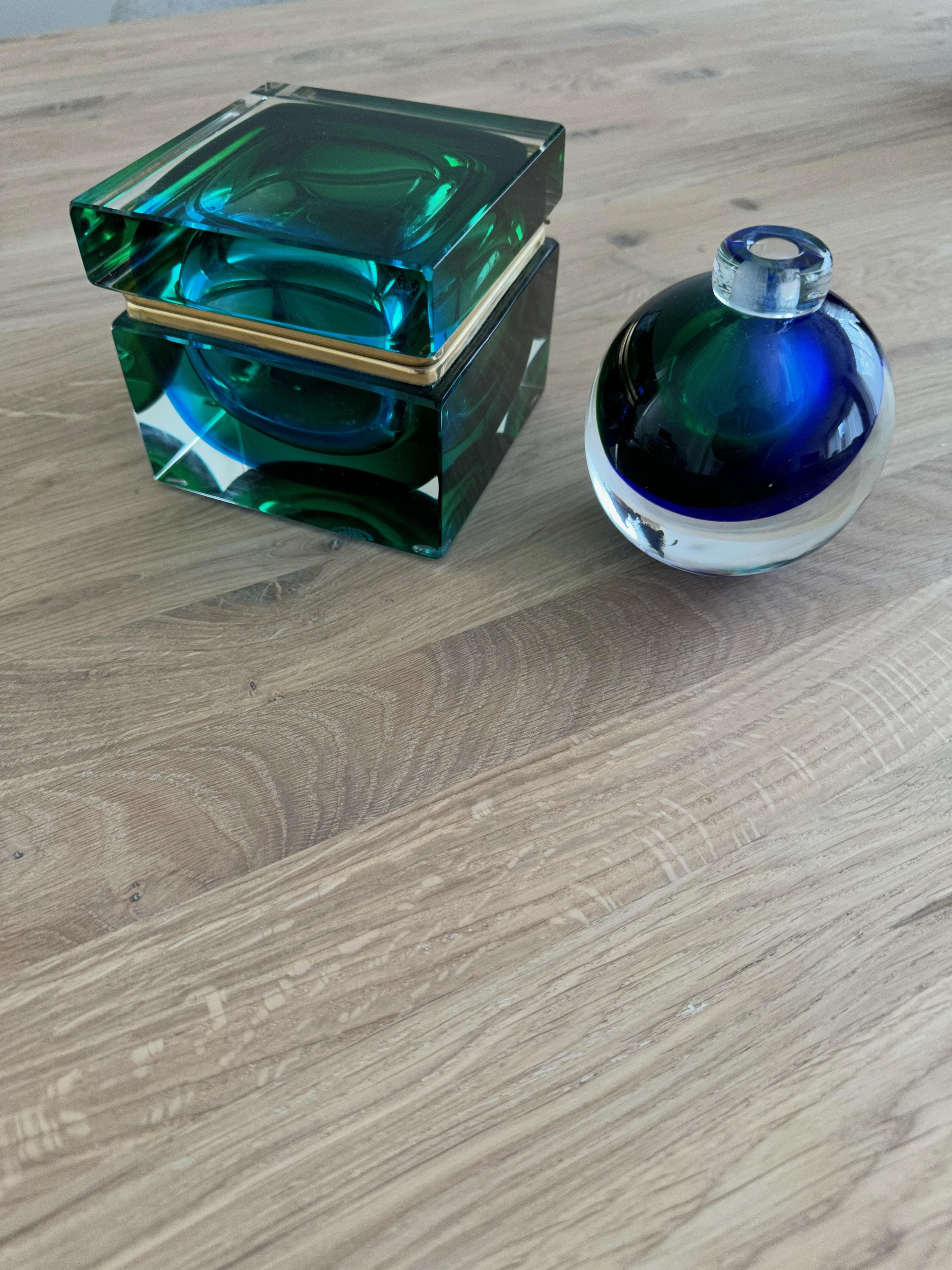 Hand-Crafted Exceptional Color Murano Glass Art Box with Vase Design & Marked by Mandruzzato
