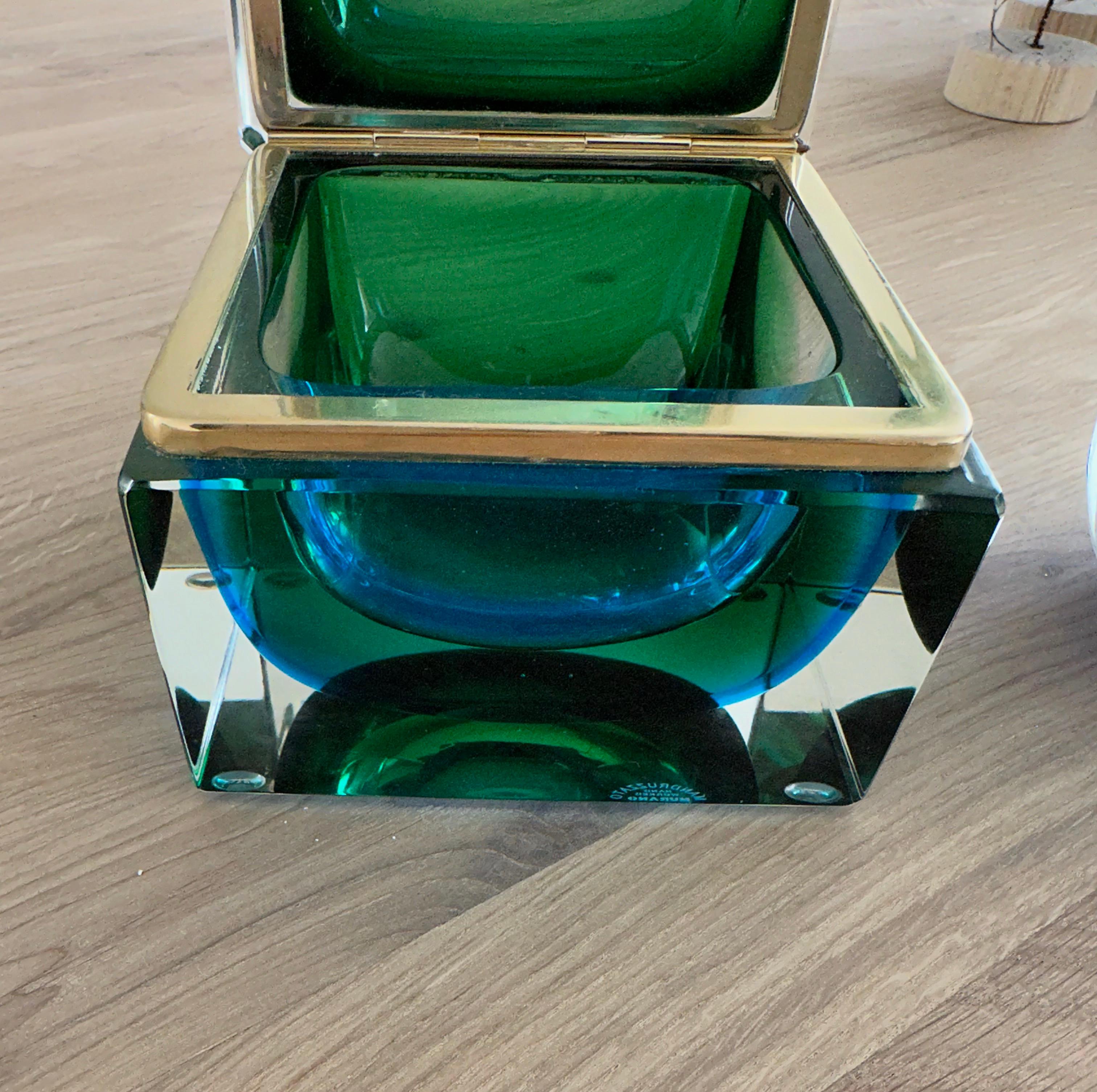 20th Century Exceptional Color Murano Glass Art Box with Vase Design & Marked by Mandruzzato