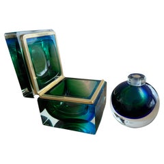 Vintage Exceptional Color Murano Glass Art Box with Vase Design & Marked by Mandruzzato