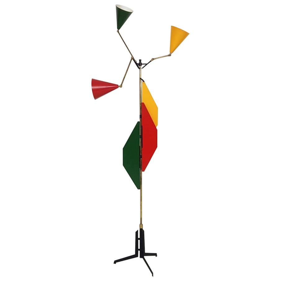 Exceptional Colorful Italian Midcentury Floor Light Attributed to Arredoluce For Sale
