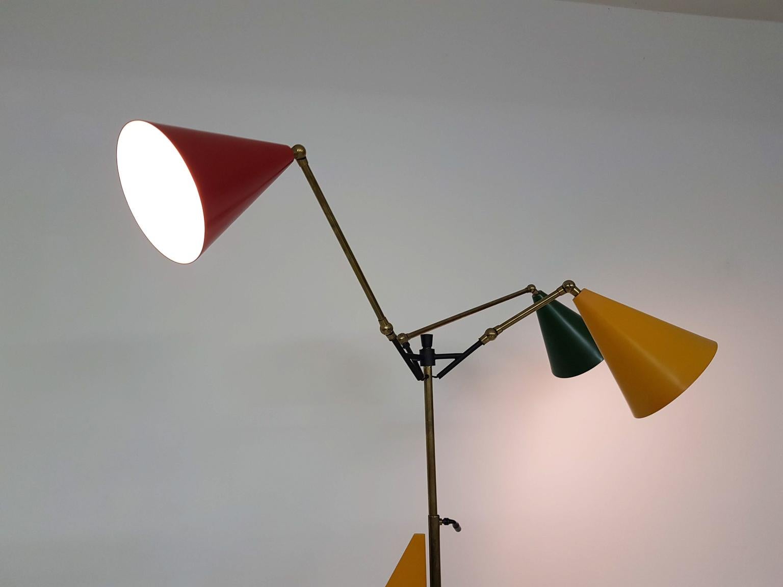 Exceptional Colorful Italian Midcentury Floor Light Attributed to Arredoluce For Sale 4
