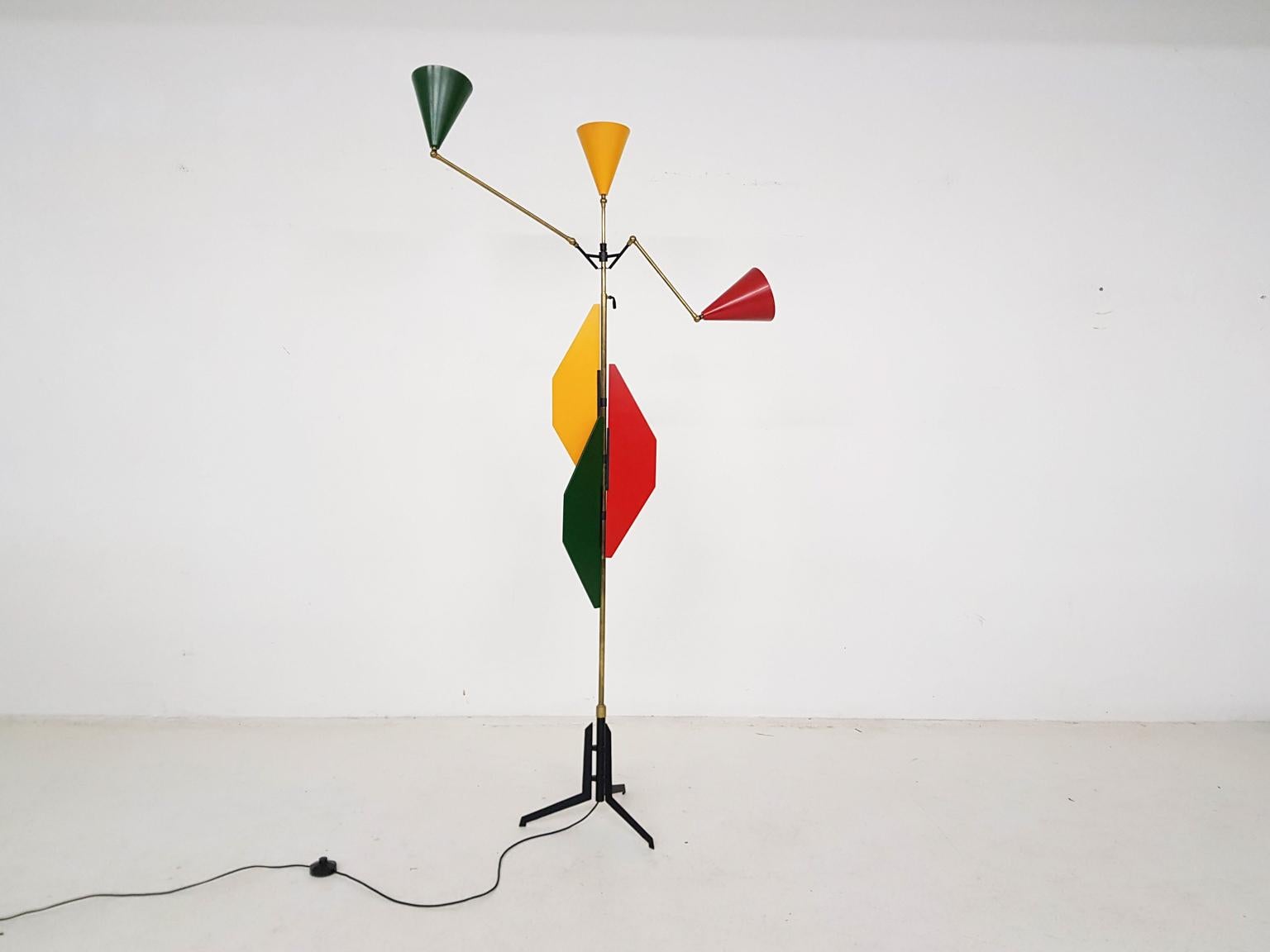 Exceptional Colorful Italian Midcentury Floor Light Attributed to Arredoluce In Good Condition For Sale In Amsterdam, NL