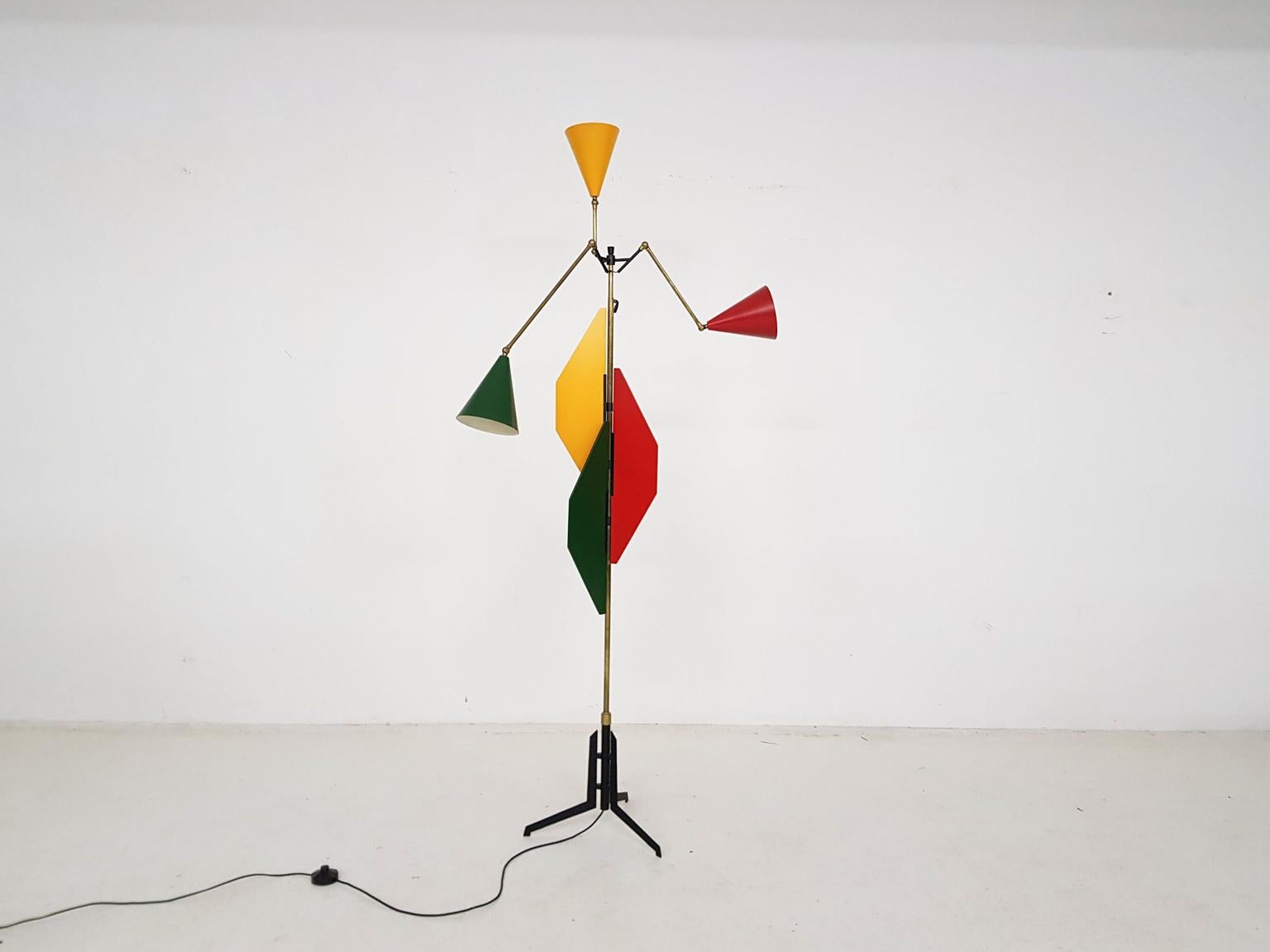 20th Century Exceptional Colorful Italian Midcentury Floor Light Attributed to Arredoluce For Sale