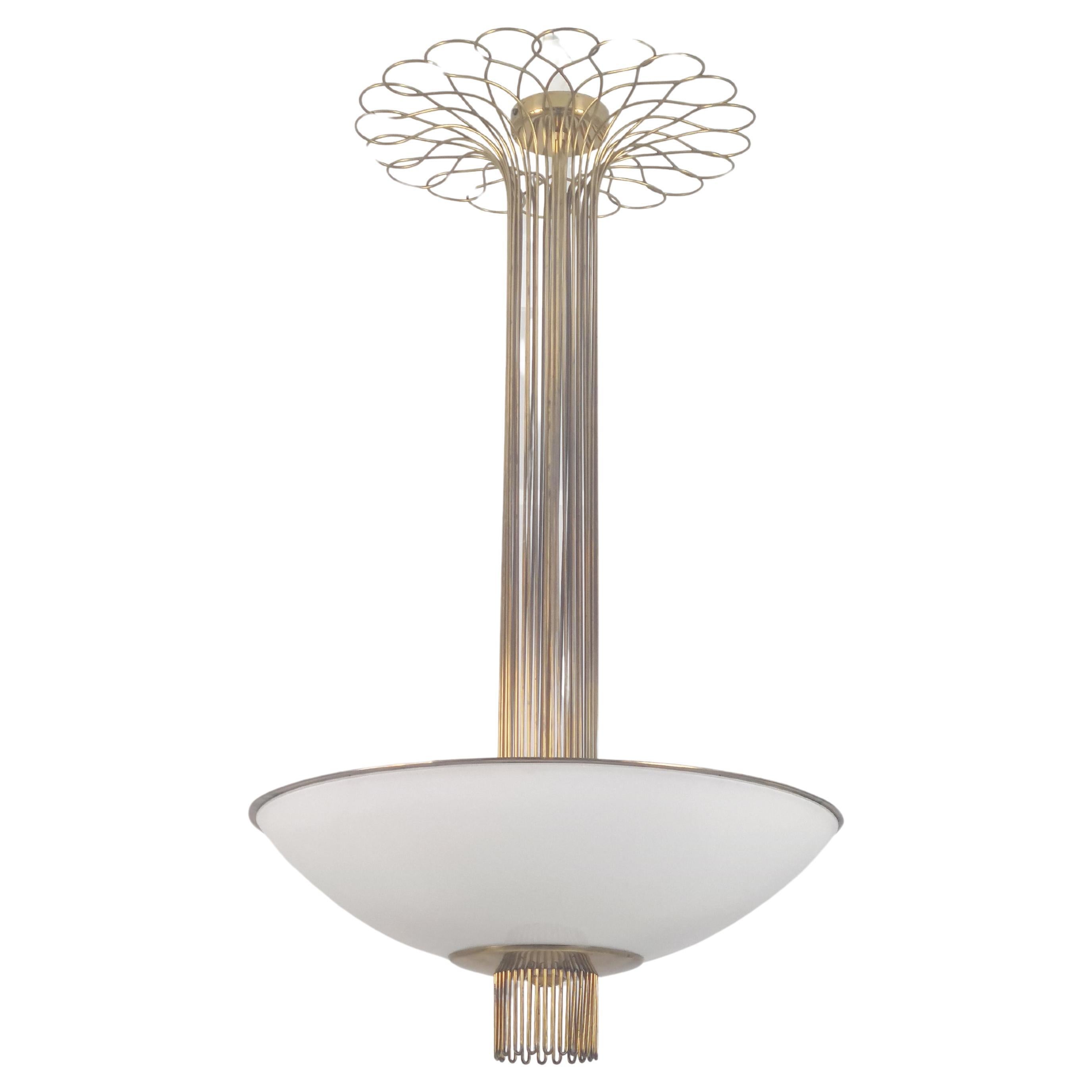 Exceptional Commissioned Paavo Tynell Ceiling Lamp In Brass & Glass, Taito 1950s