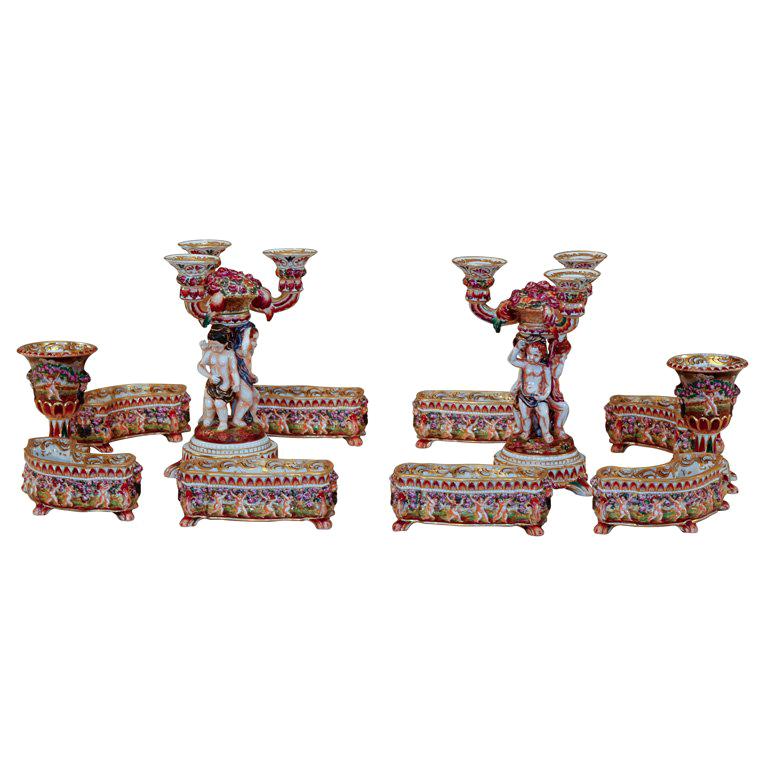 Exceptional Complete Capo di Monte Table Surround & Candlesticks For Sale