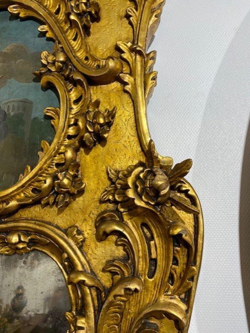 Exceptional console and its mirror in carved and gilded wood of original Louis XV Style
Beau console and its original carved and gilded wood mirror; Louis XV style, late 19th century
Measures: Width console 85cm, mirror 82cm
Height console 87cm,