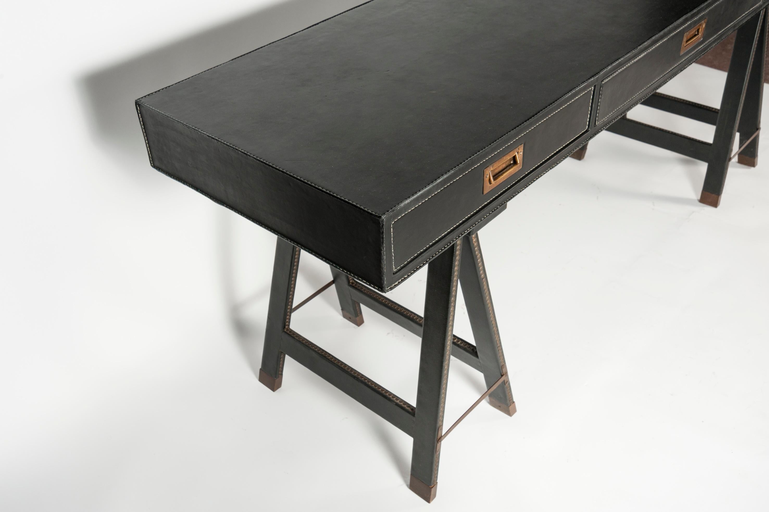 Exceptional Console or Desk by Jacques Adnet In Excellent Condition In Bois-Colombes, FR