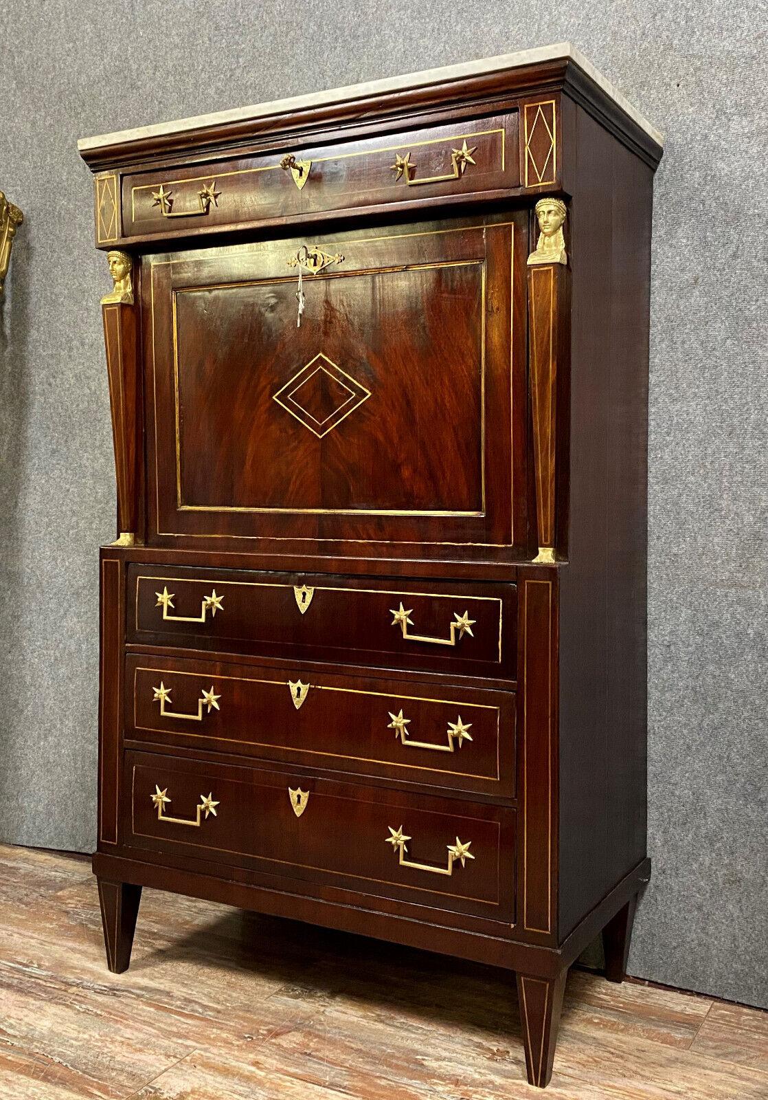 Early 19th Century Exceptional Consulate Period Mahogany Secretary 1800s -1X42 For Sale