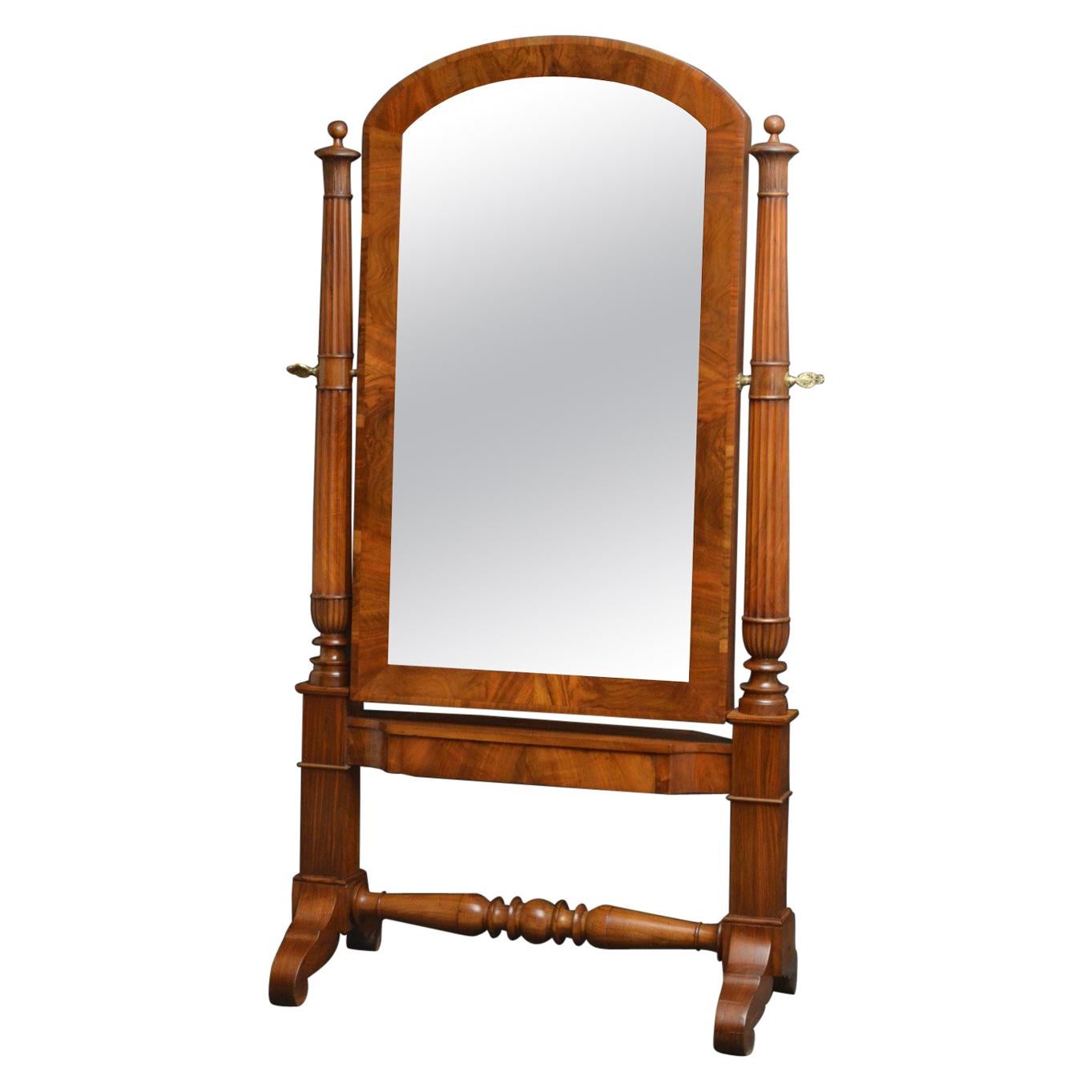 Exceptional Continental Olivewood Cheval Mirror For Sale
