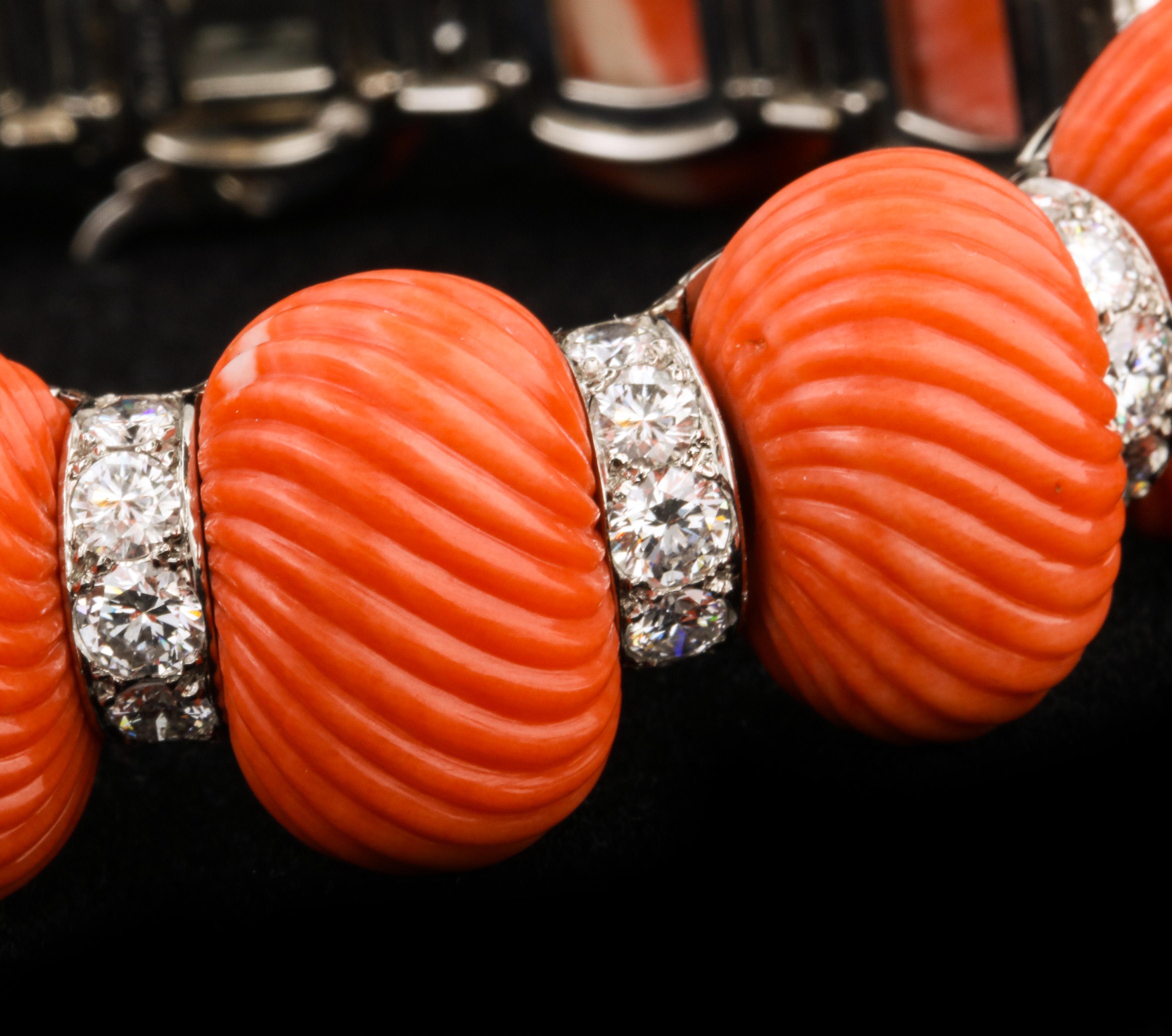 Exceptional Coral and Diamond Bracelet by Cartier In Excellent Condition In New York, NY