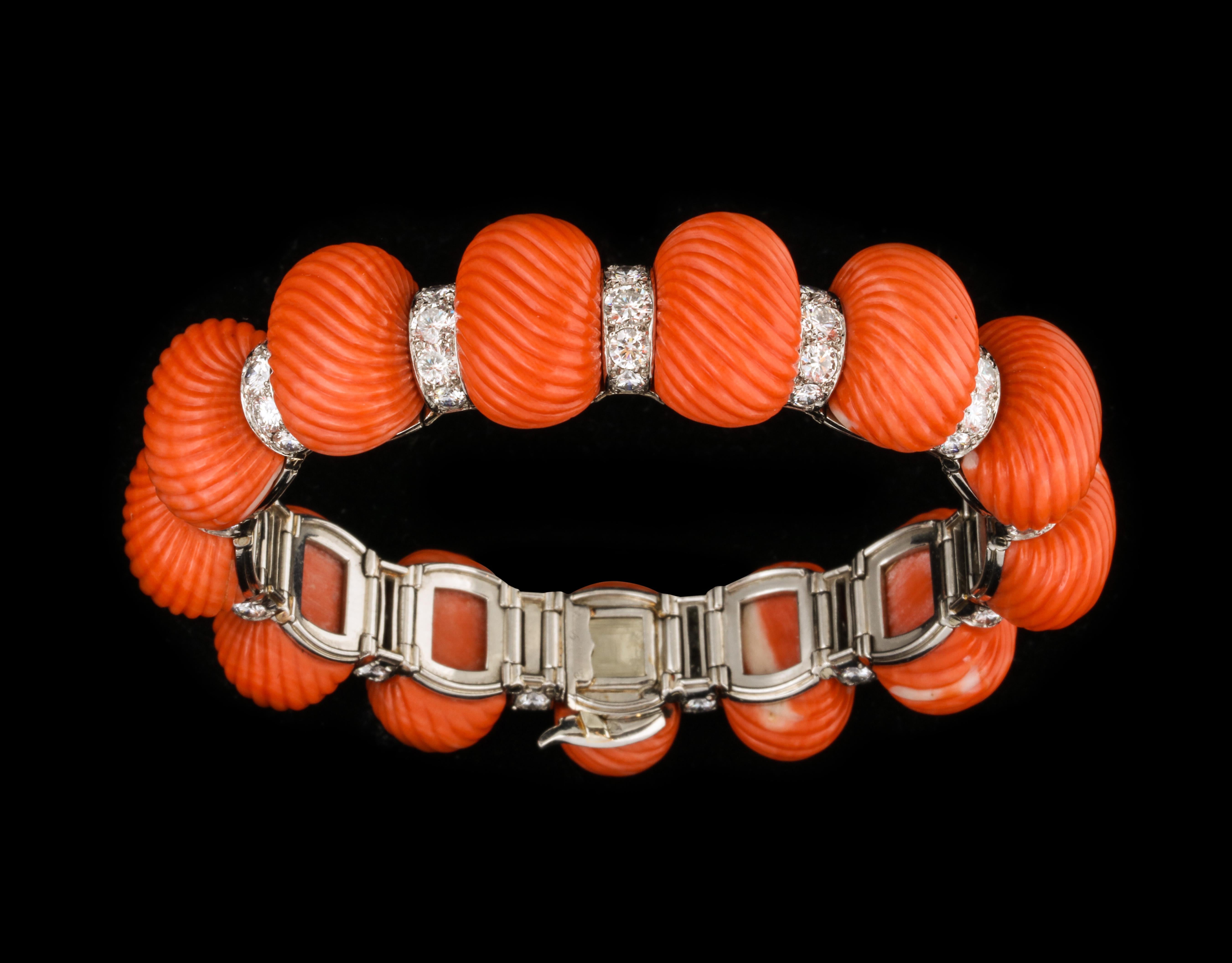 Women's or Men's Exceptional Coral and Diamond Bracelet by Cartier