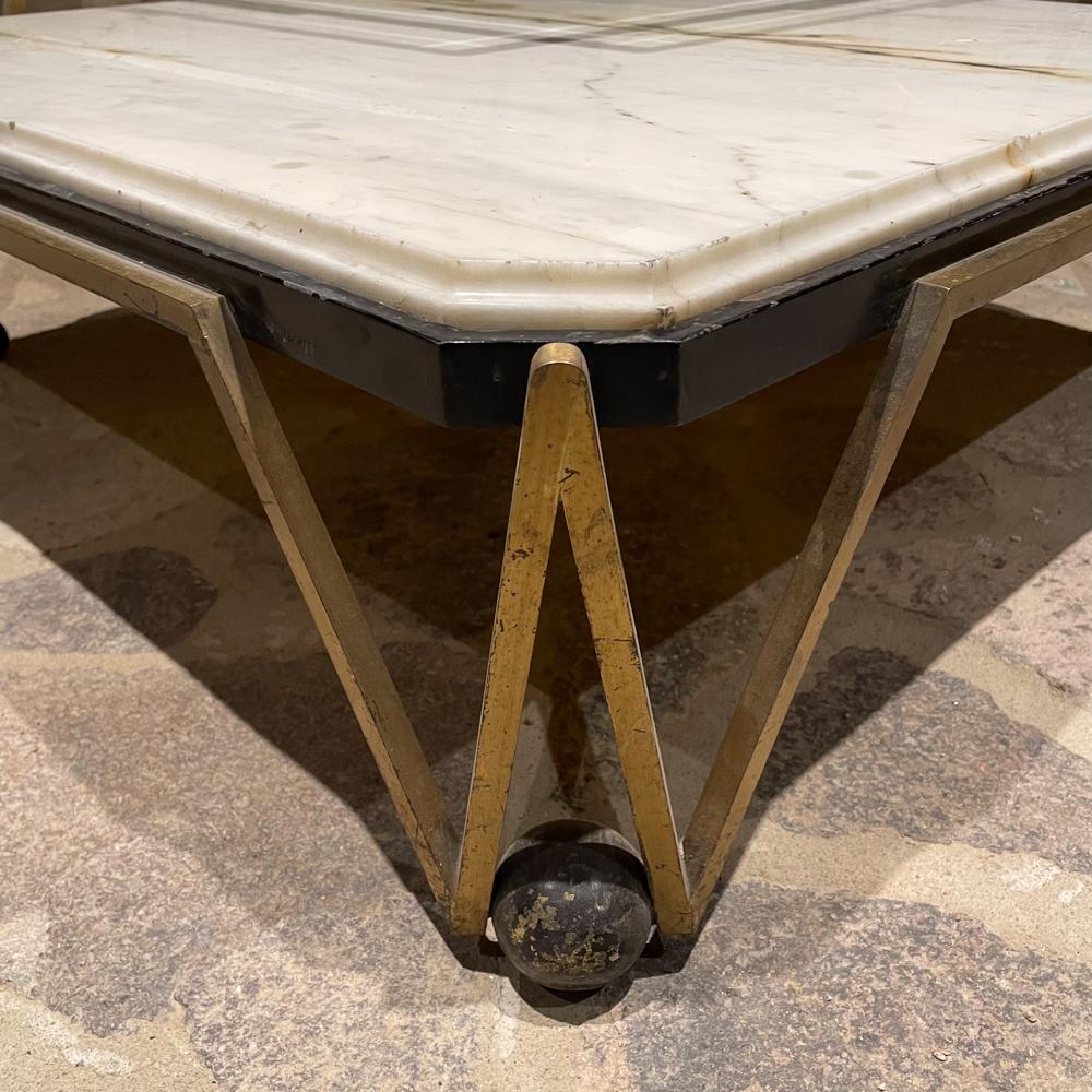1950s Arturo Pani Mexico Corner Table in Marble Beveled Glass Bronze For Sale 3