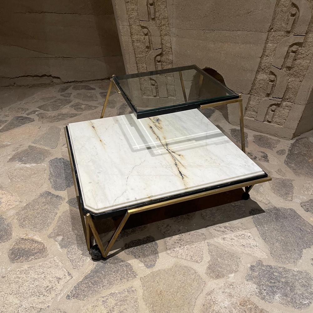 Mexican 1950s Arturo Pani Stunning Corner Table Marble Glass Bronze Mexico City For Sale