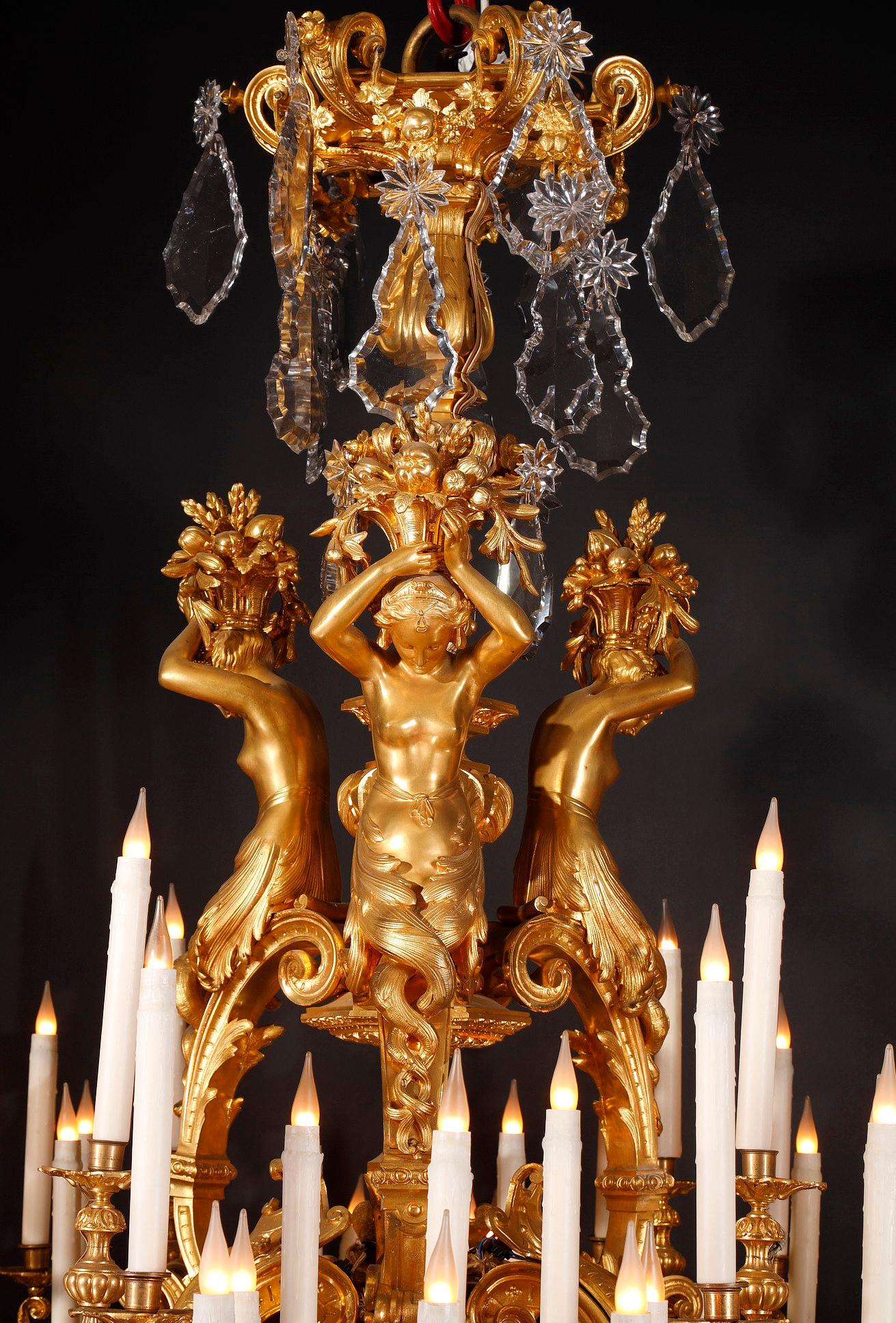 Napoleon III Exceptional Crystal and Bronze Chandelier, L-A Marquis, France, C. 1860 For Sale