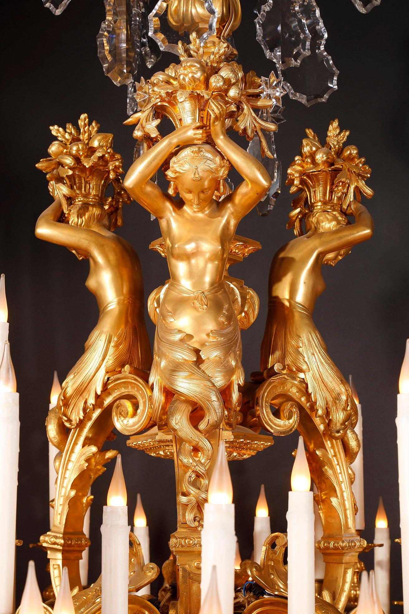 French Exceptional Crystal and Bronze Chandelier, L-A Marquis, France, C. 1860 For Sale