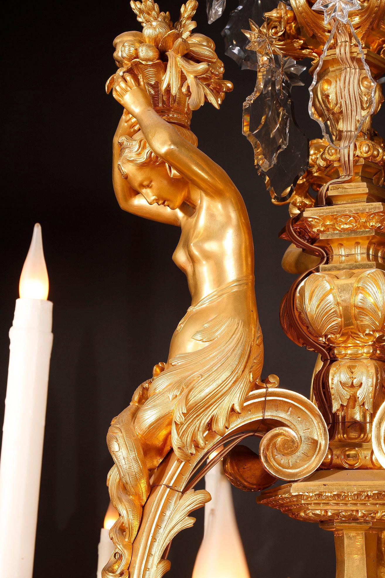 Gilt Exceptional Crystal and Bronze Chandelier, L-A Marquis, France, C. 1860 For Sale