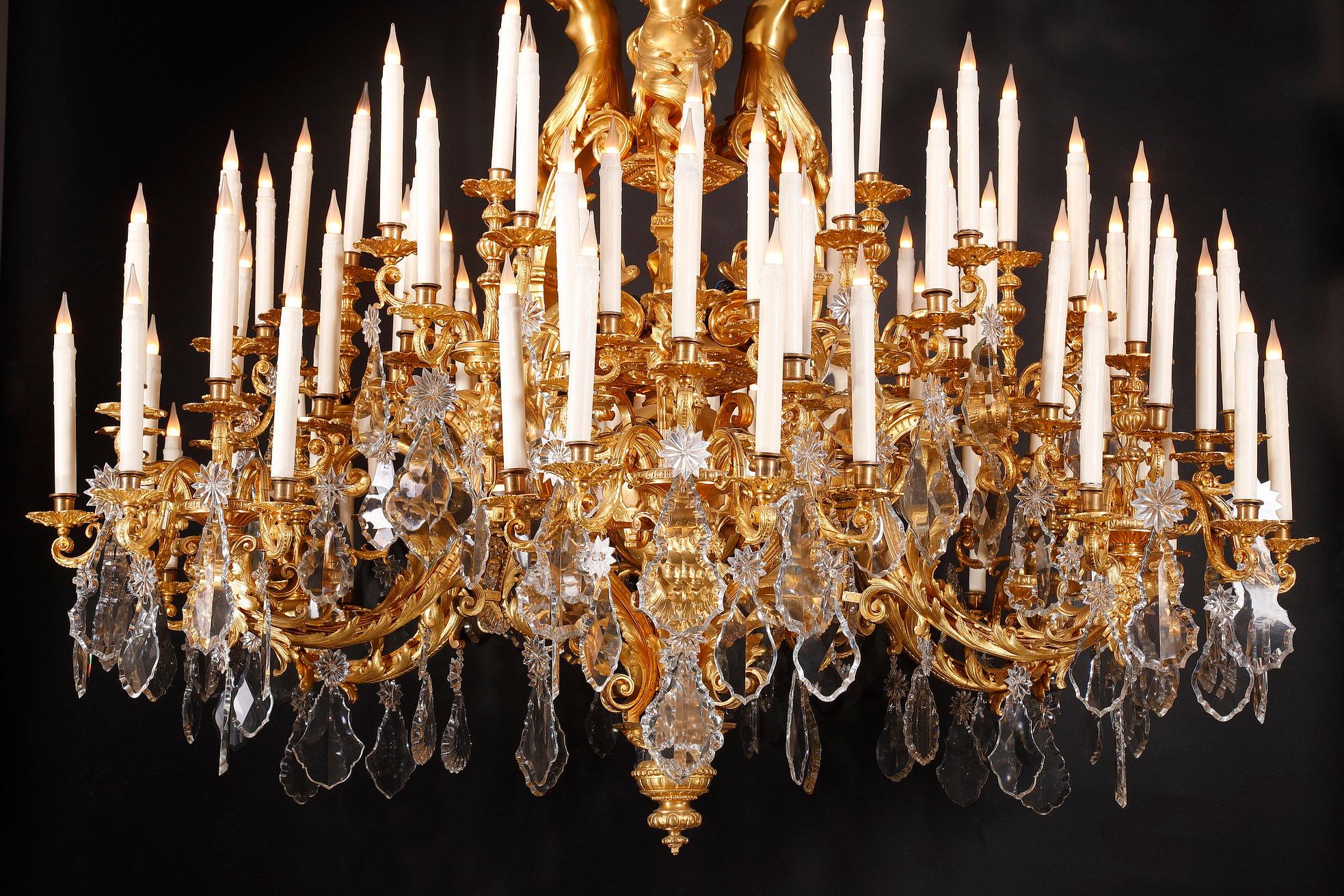 Mid-19th Century Exceptional Crystal and Bronze Chandelier, L-A Marquis, France, C. 1860 For Sale