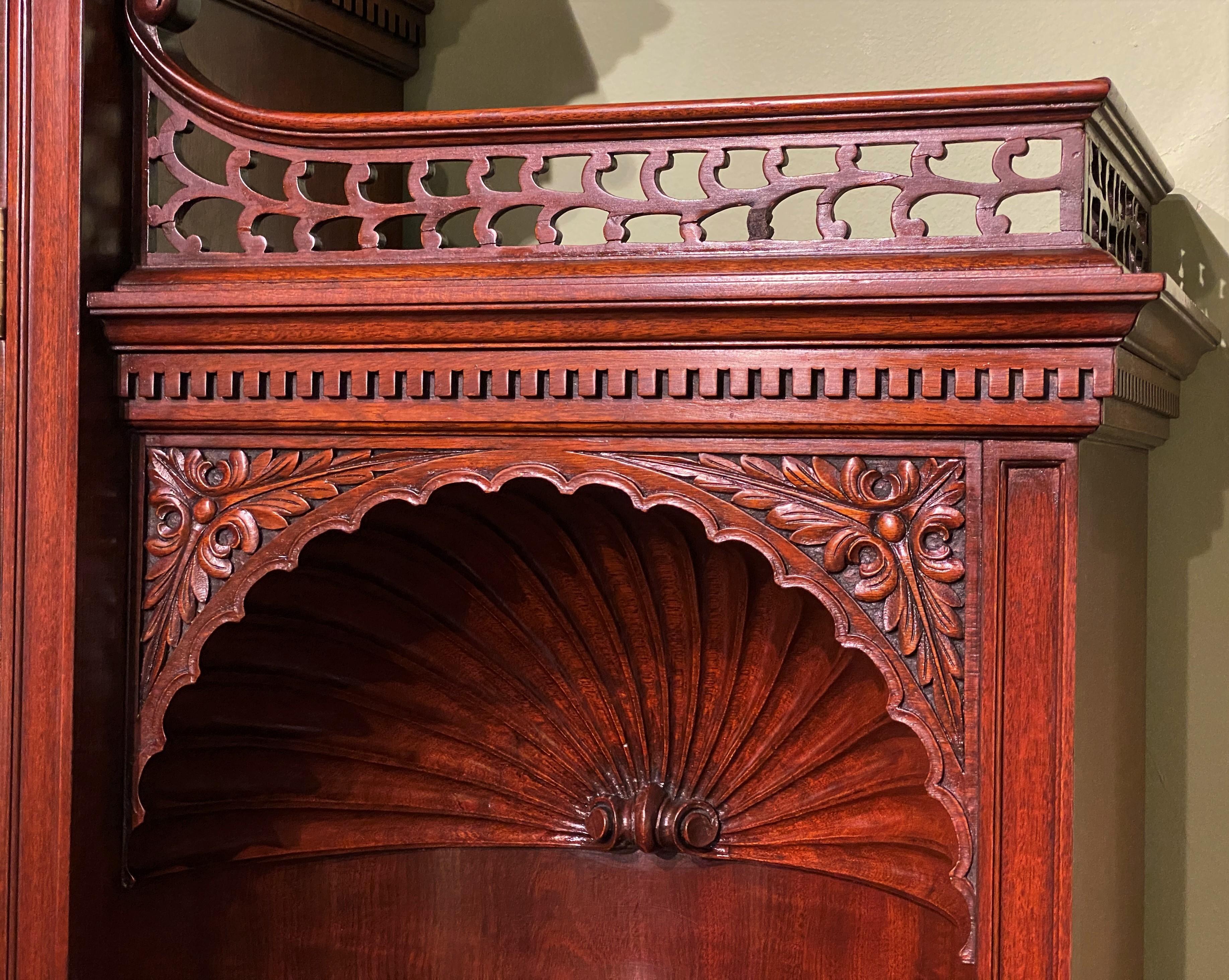 Hand-Carved Exceptional Custom Mahogany Breakfront Server Cabinet by Joseph Gerte, Boston For Sale