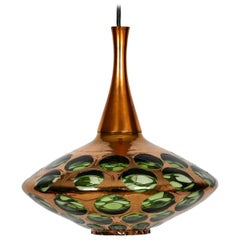 Exceptional Danish 1960s Glass Pendant Lamp Copper Plating with Round Openings