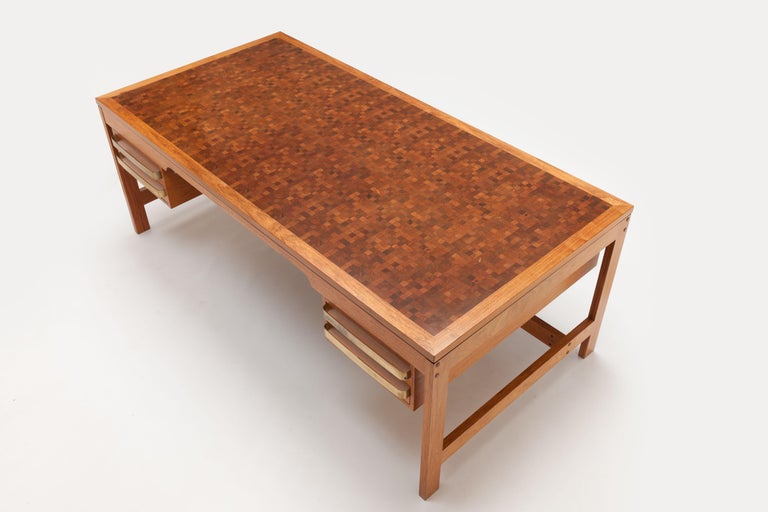 Exceptional Danish Desk by Architect Gorm Lindum, Solid End Grain Wood and  Brass at 1stDibs