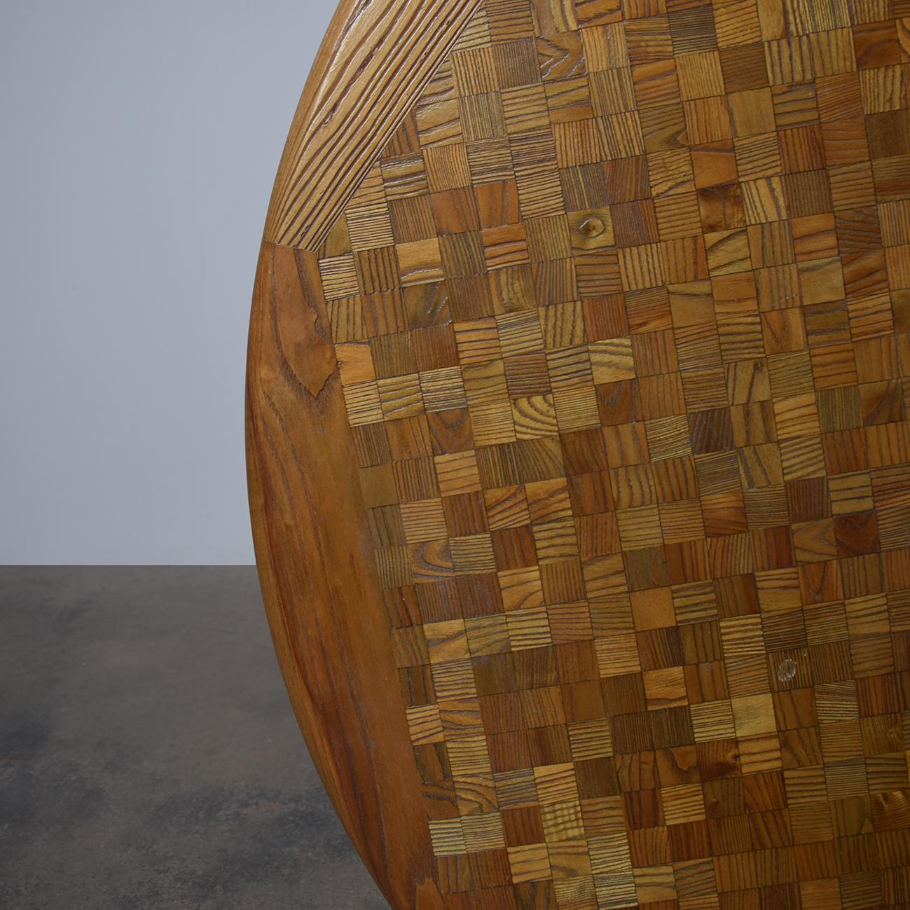 Italian Exceptional Danish Round Oak Mosaic Coffee Table For Sale