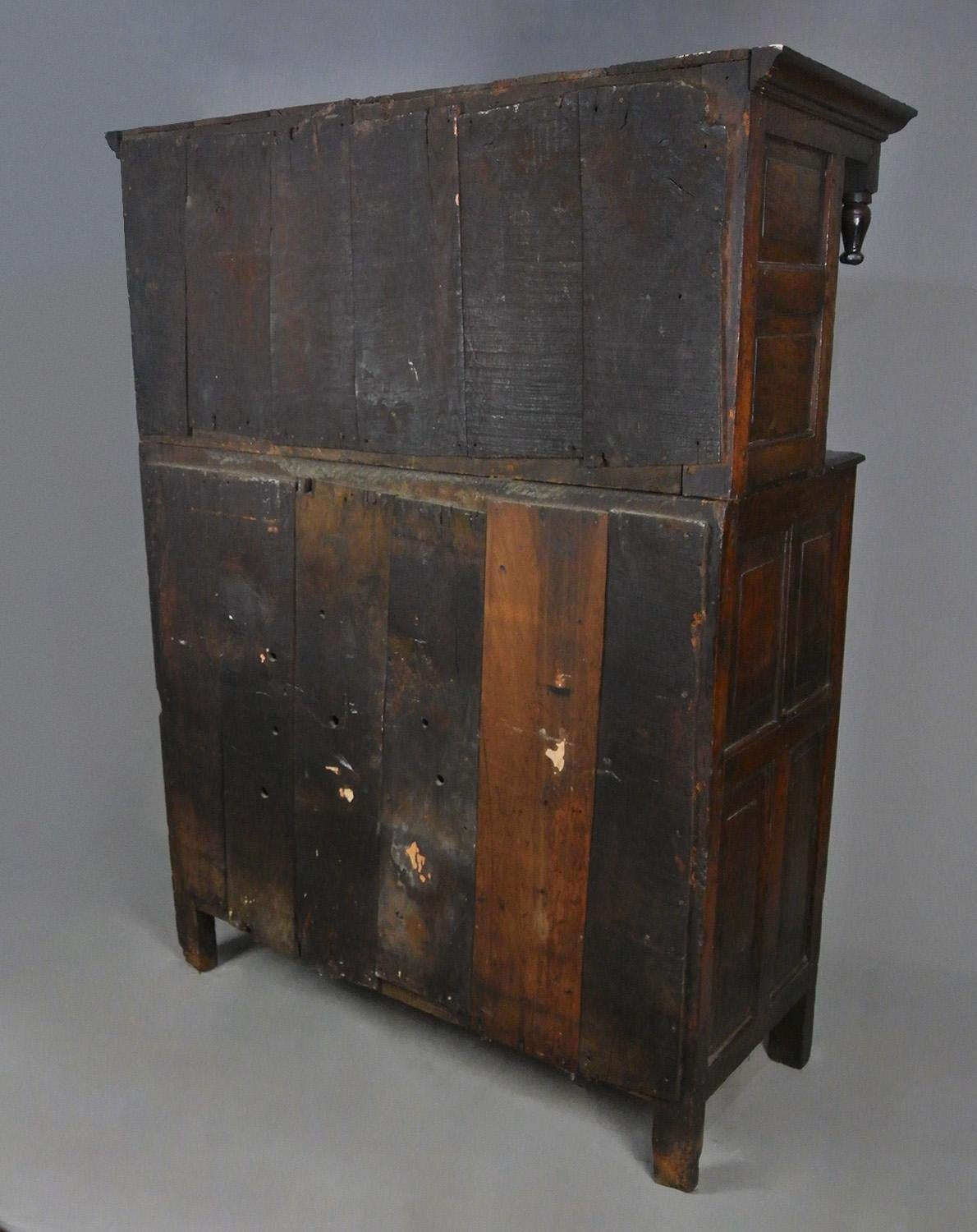 Exceptional Dated English Oak Press Cupboard with Secrets - 1723 For Sale 5