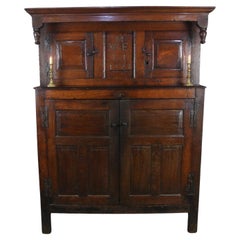 Antique Exceptional Dated English Oak Press Cupboard with Secrets – 1723