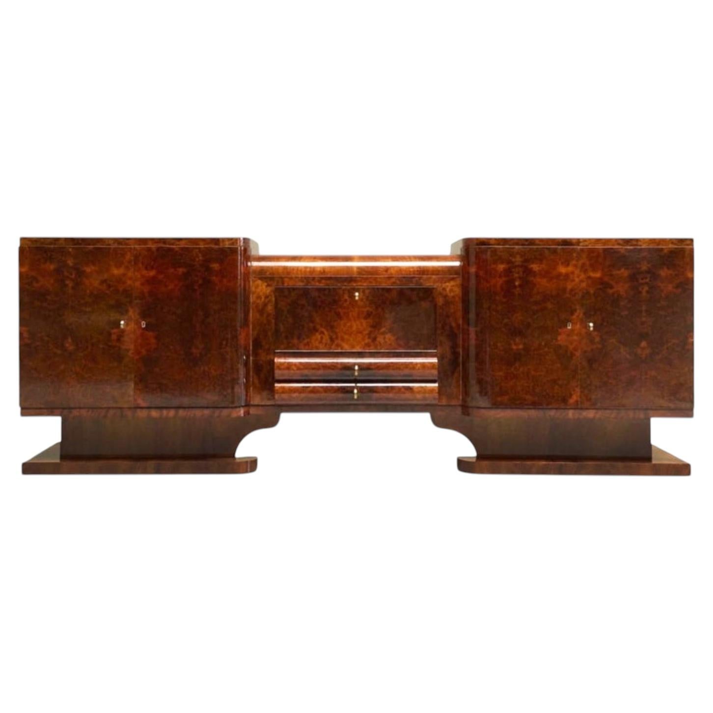Exceptional De Coene Frères Art Deco Sideboard in Burl Walnut Belgium 1930s