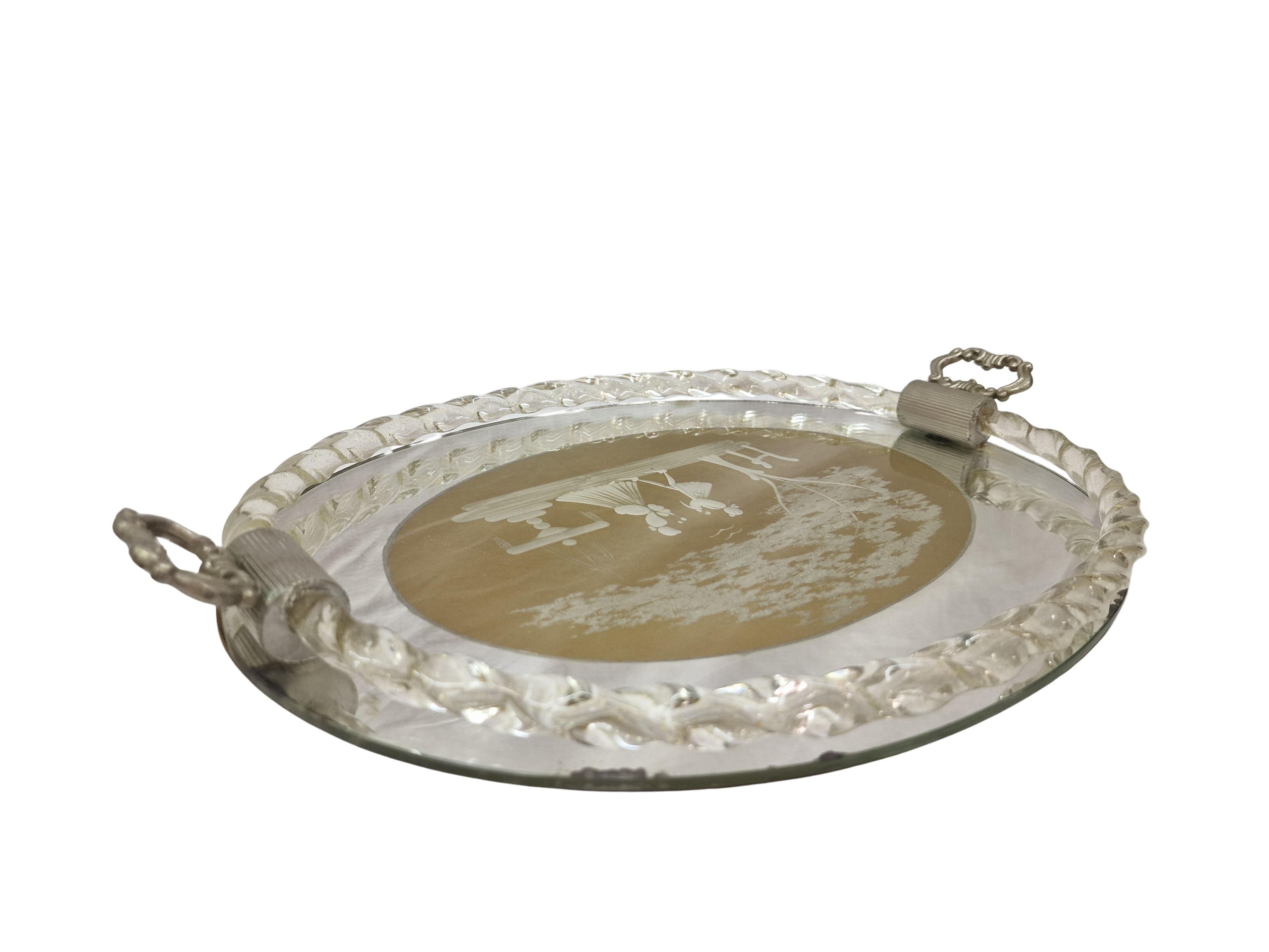Exceptionnel plateau décoratif en miroir, verre taillé à la main, années 1970, Murano, Italie en vente 2