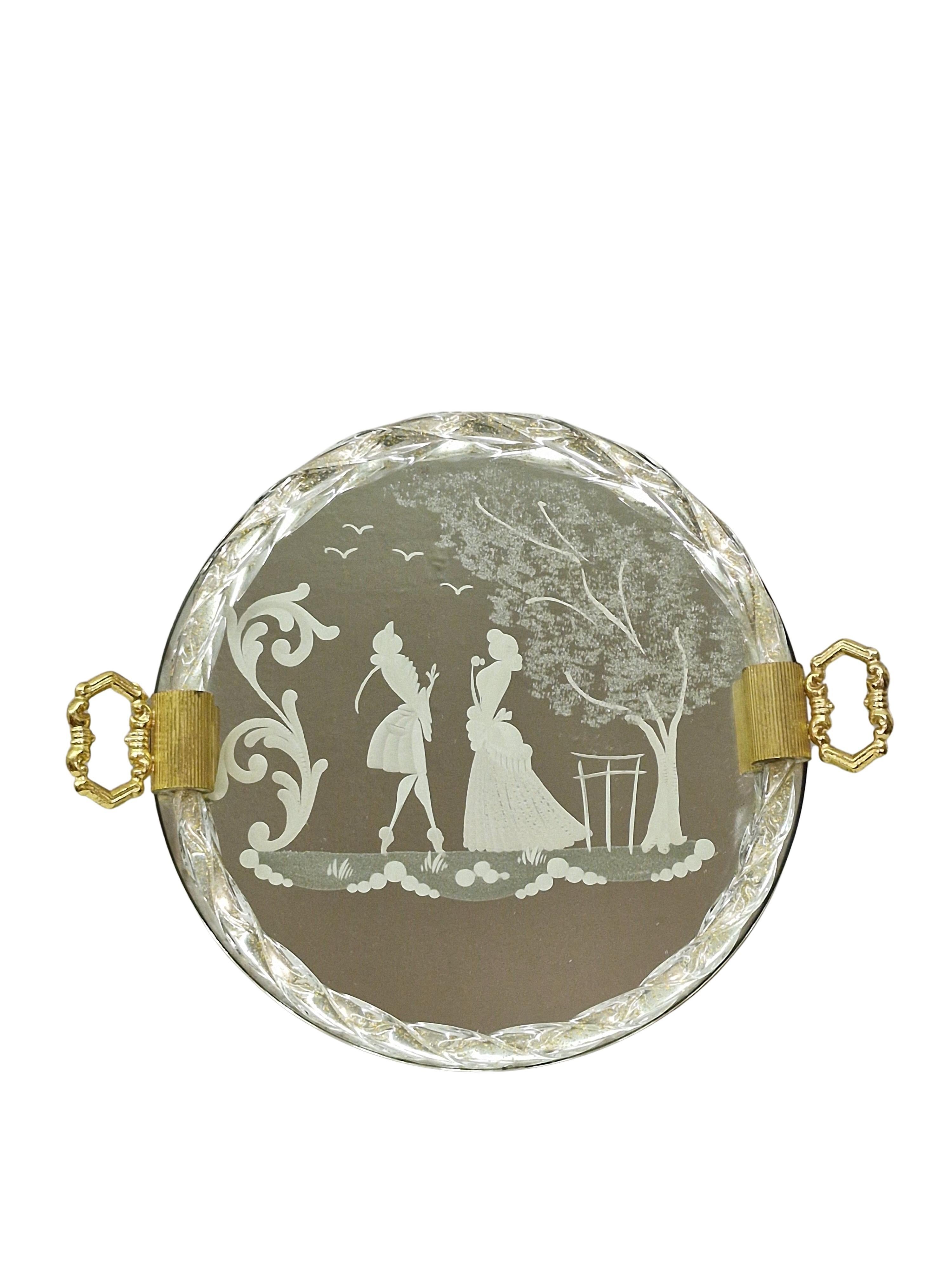 Verre de Murano Exceptionnel plateau décoratif en miroir, verre taillé à la main, années 1970, Murano, Italie en vente