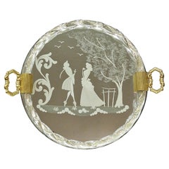 Exceptionnel plateau décoratif en miroir, verre taillé à la main, années 1970, Murano, Italie