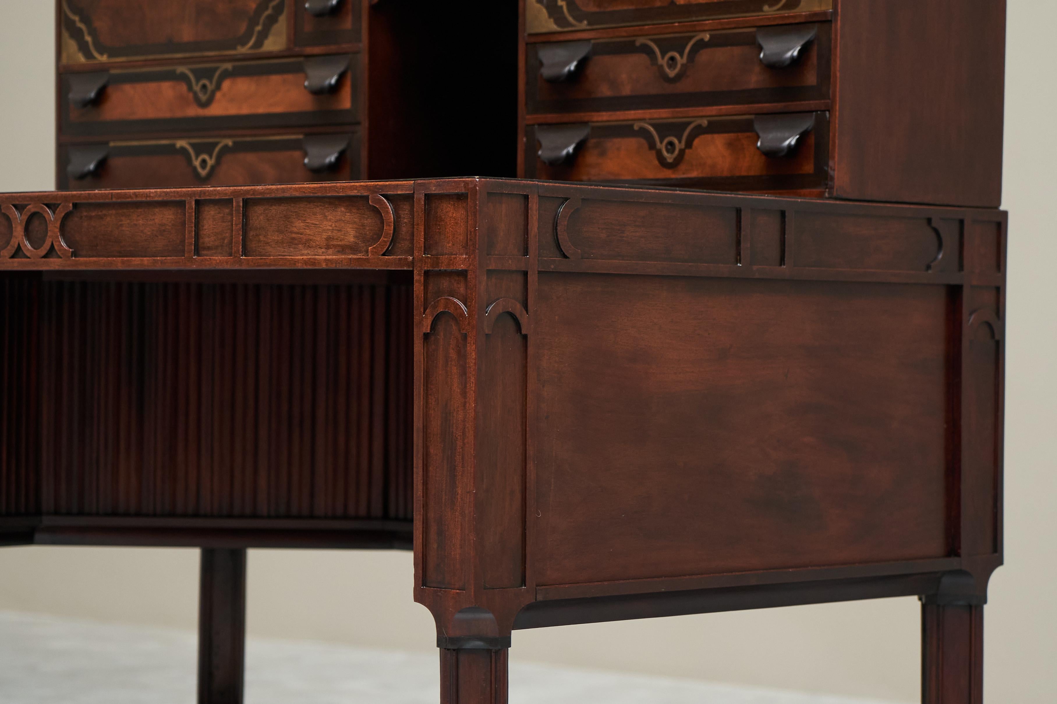 Exceptional Desk in Mahogany, Walnut, Ebony and Brass Early 20th Century For Sale 7
