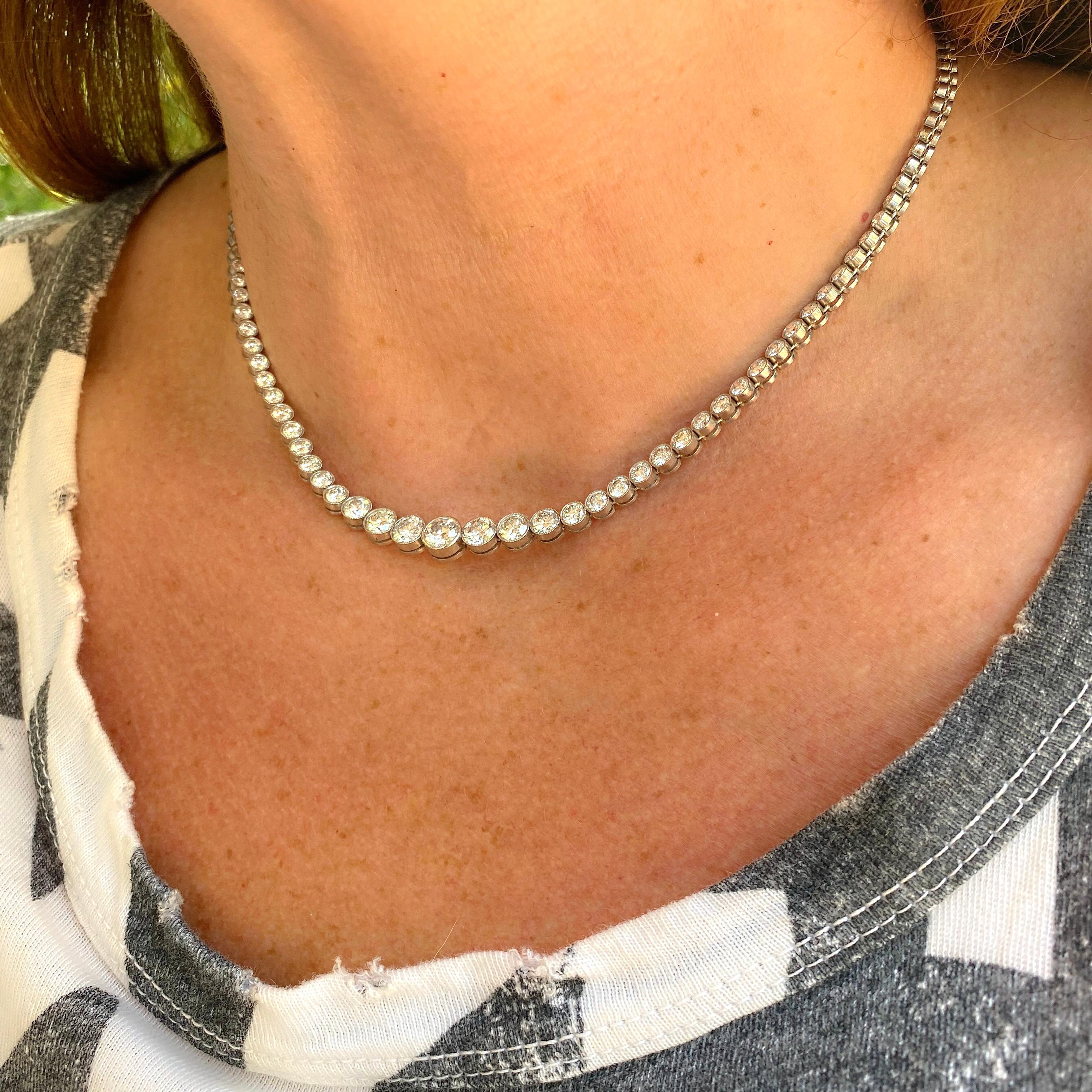 Exceptional Diamond and Platinum Rivière Necklace In Excellent Condition For Sale In San Francisco, CA