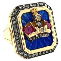 Exceptional Diamond and Ruby Vintage Gold Crown Ring Estate Fine Jewelry