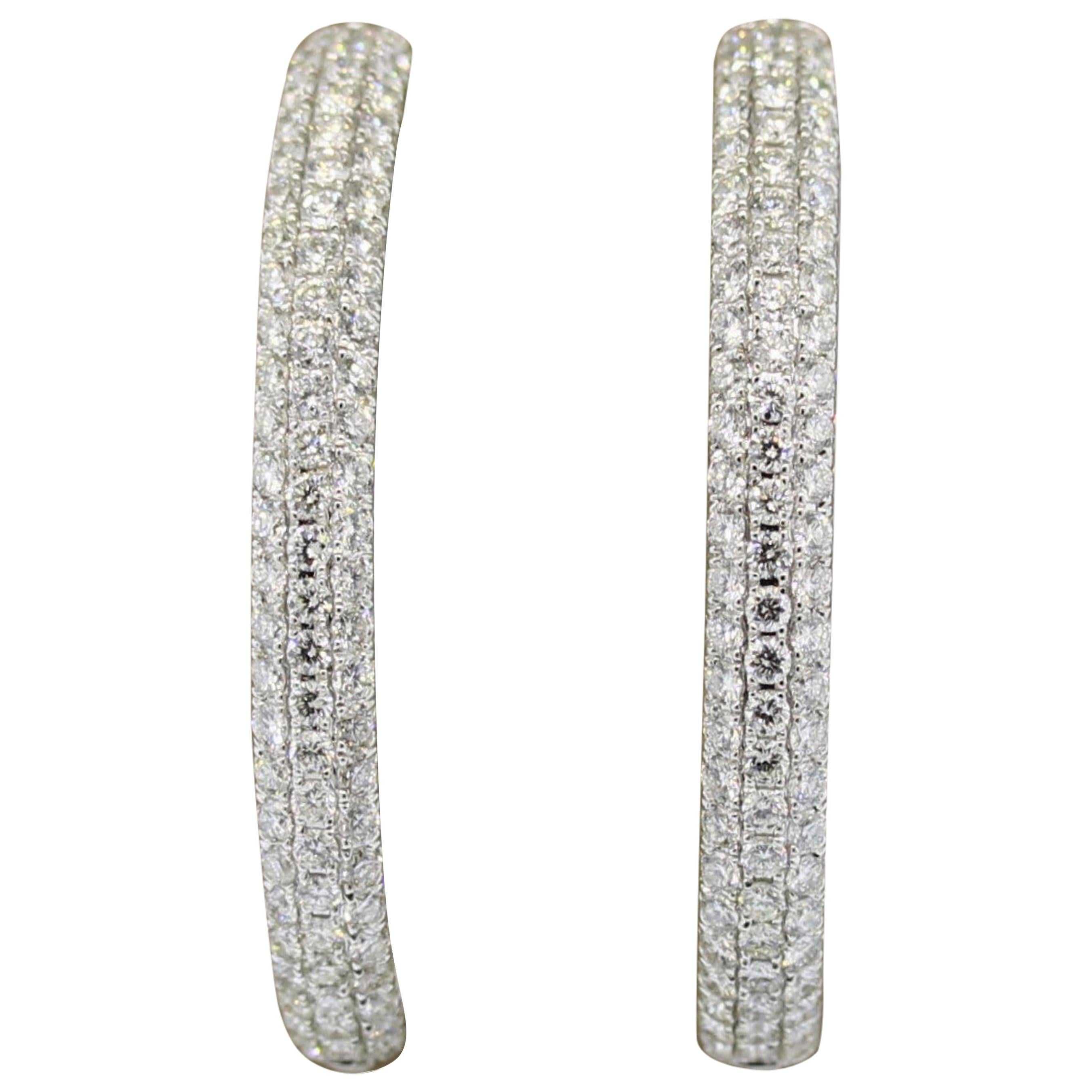 Exceptional Diamond Gold Hoop Earrings For Sale