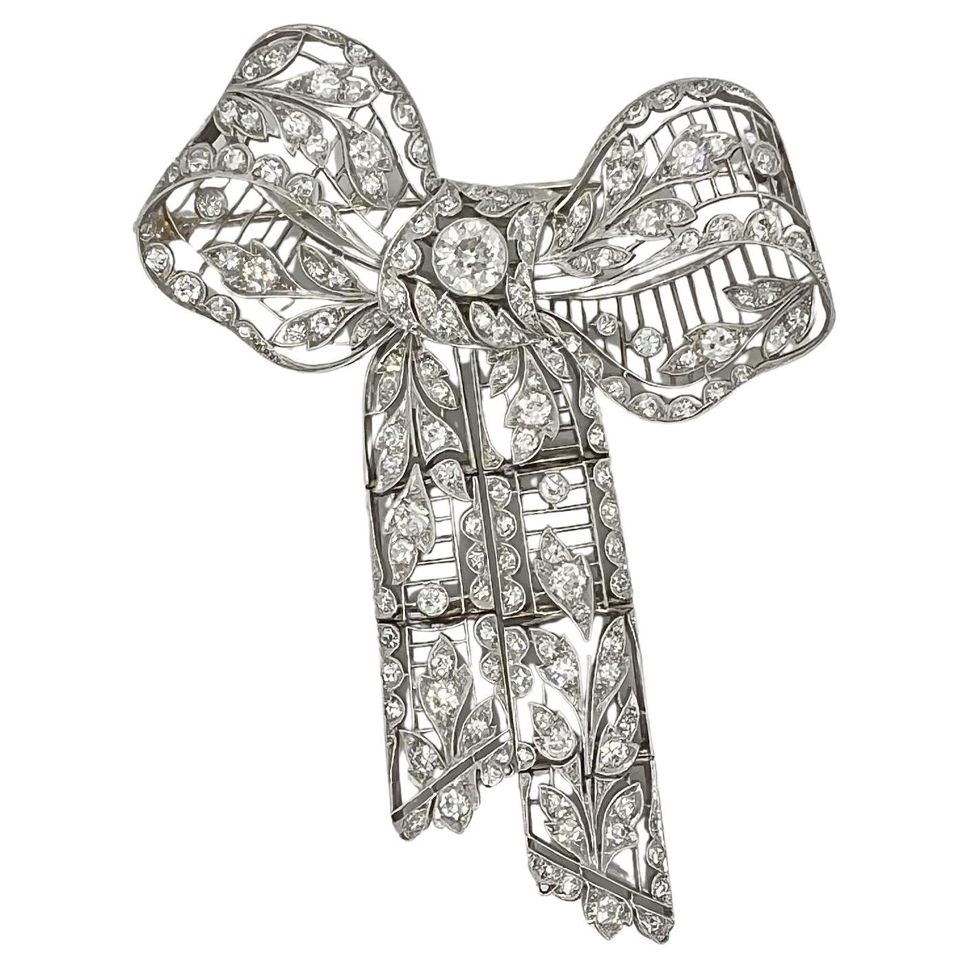 Exceptional Diamond Platinum Bow Brooch