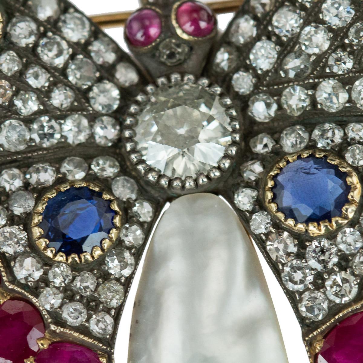 Exceptional Diamond Sapphire Ruby and Pearl Set 18 Karat Gold Butterfly Brooch In Good Condition For Sale In London, London