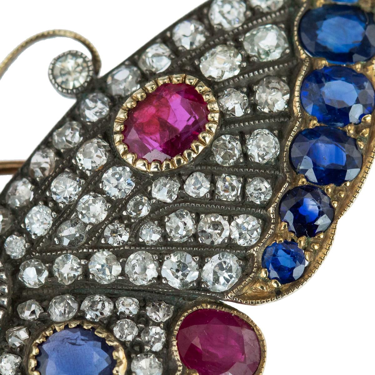Exceptional Diamond Sapphire Ruby and Pearl Set 18 Karat Gold Butterfly Brooch For Sale 1