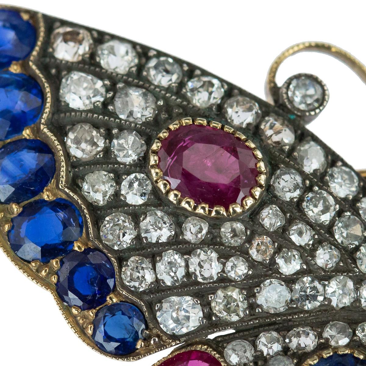 Exceptional Diamond Sapphire Ruby and Pearl Set 18 Karat Gold Butterfly Brooch For Sale 3